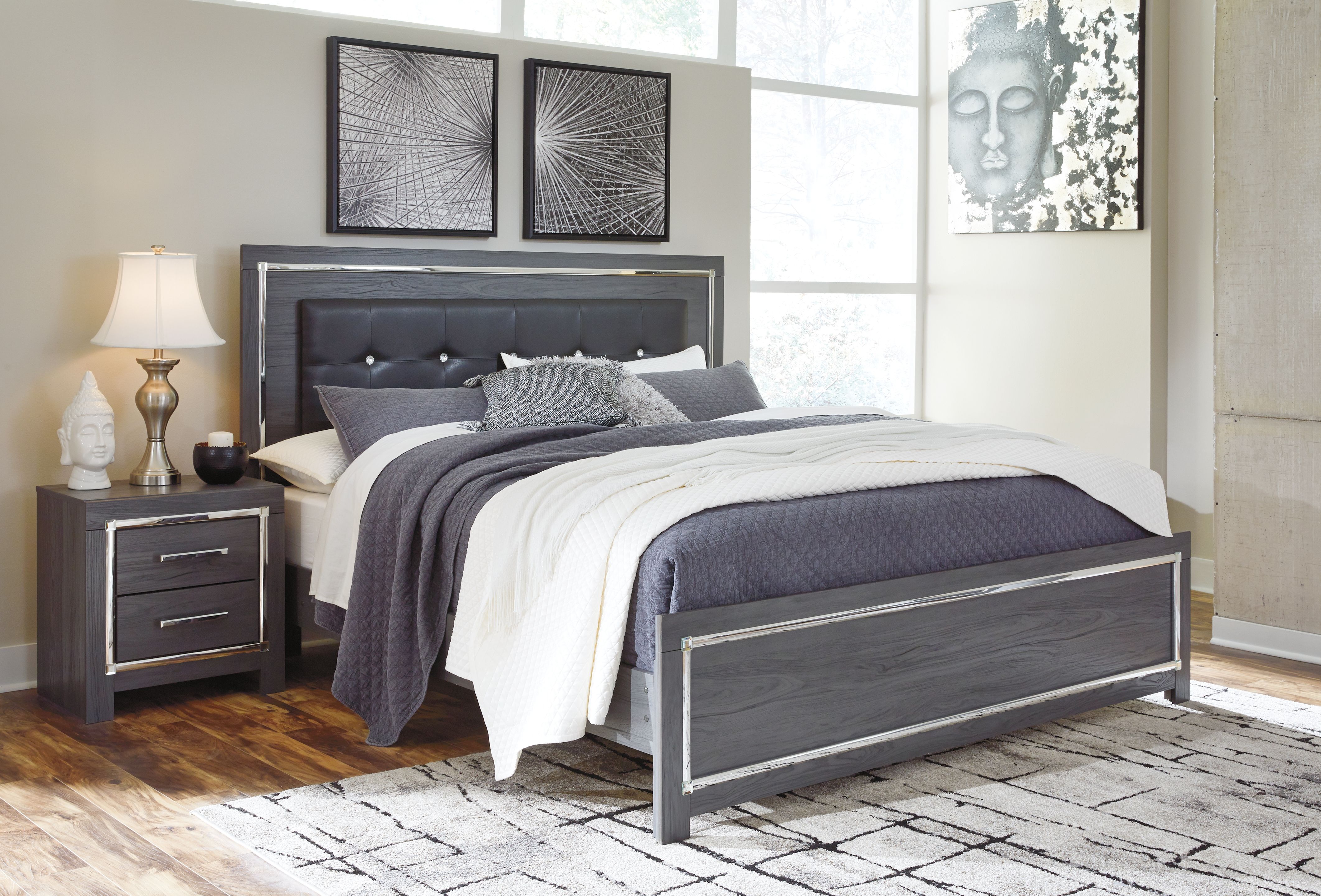 Ashley Furniture Lodanna - King Panel Bed - Gray - Image 10