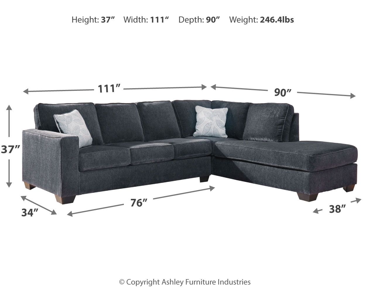 Ashley Furniture Altari - Right Arm Facing Chaise 2 Pc Sectional - Slate - Image 4