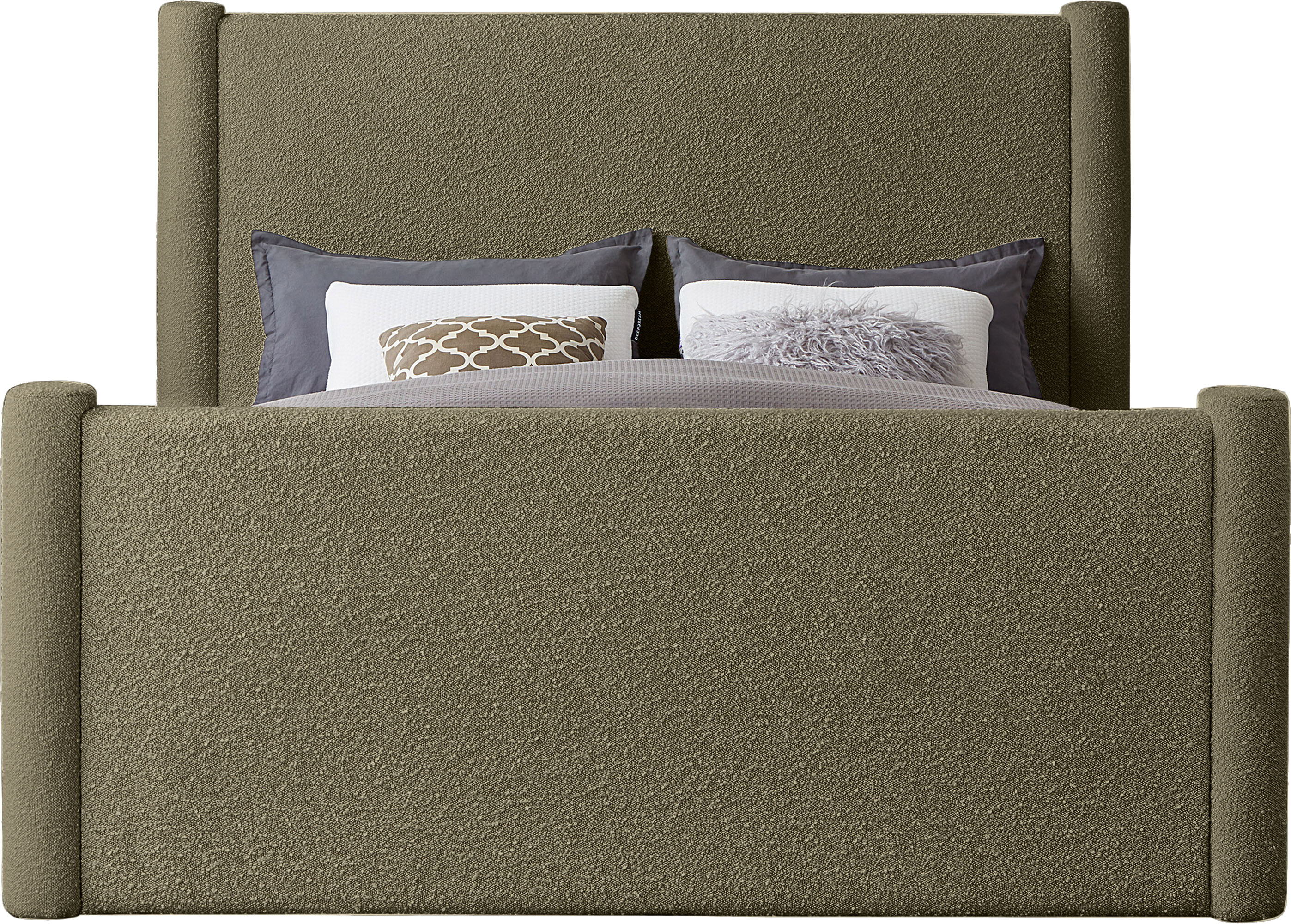Elias - Boucle Queen Bed - Olive Green