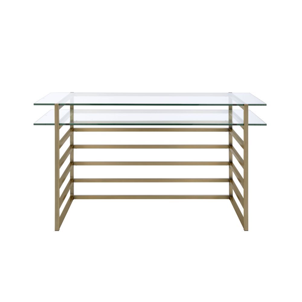 Shona - Writing Desk - Clear Glass Top & Antique Gold, gold, view 2