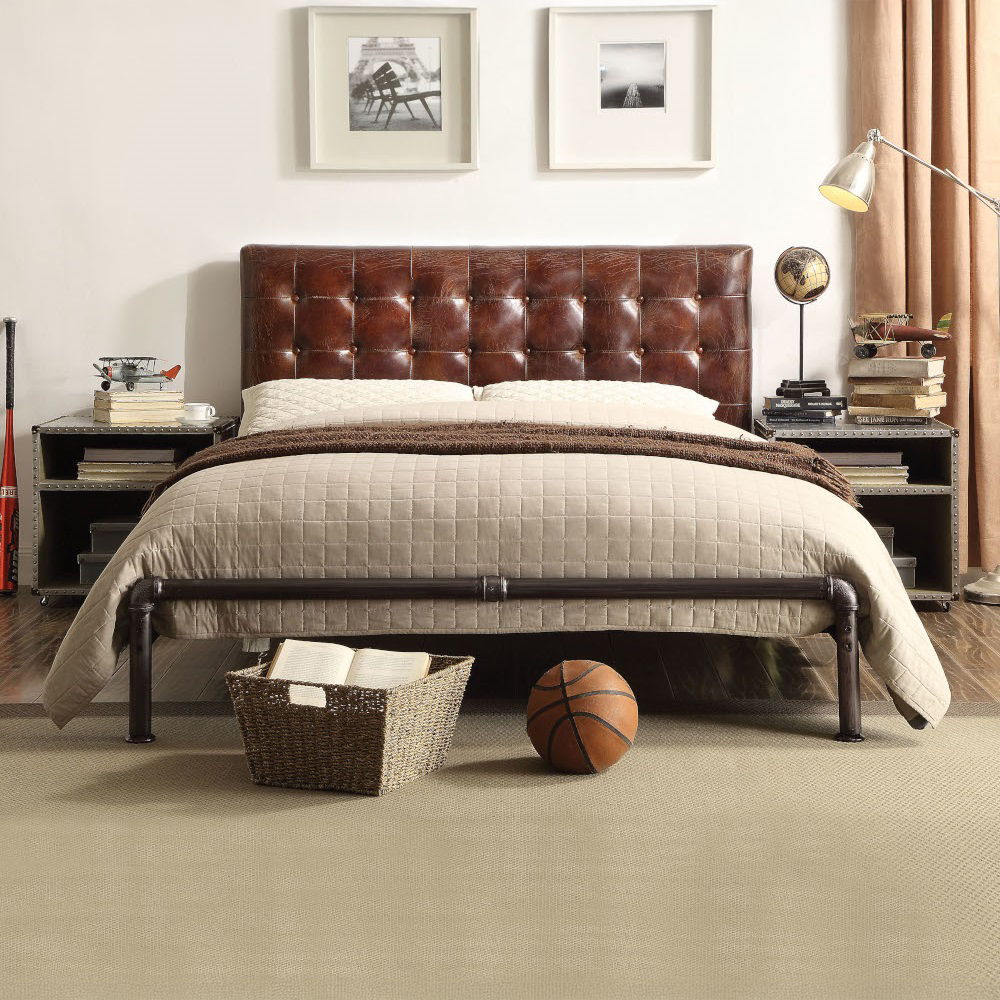 Brancaster - Queen Bed - Vintage Brown Top Grain Leather, dark brown