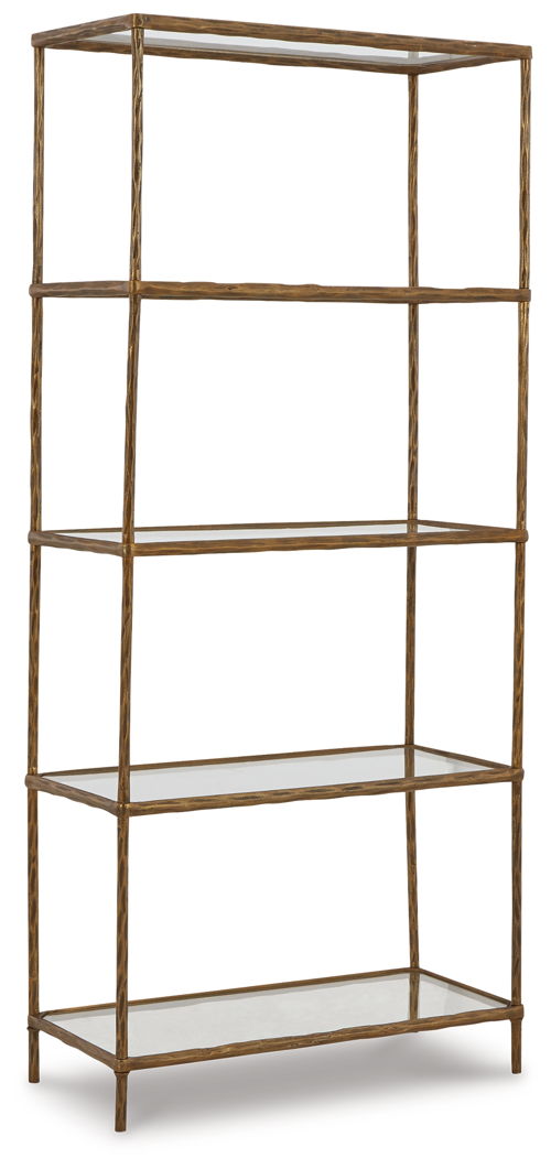 Ryandale - Bookcase - Antique Brass Finish, dark brown