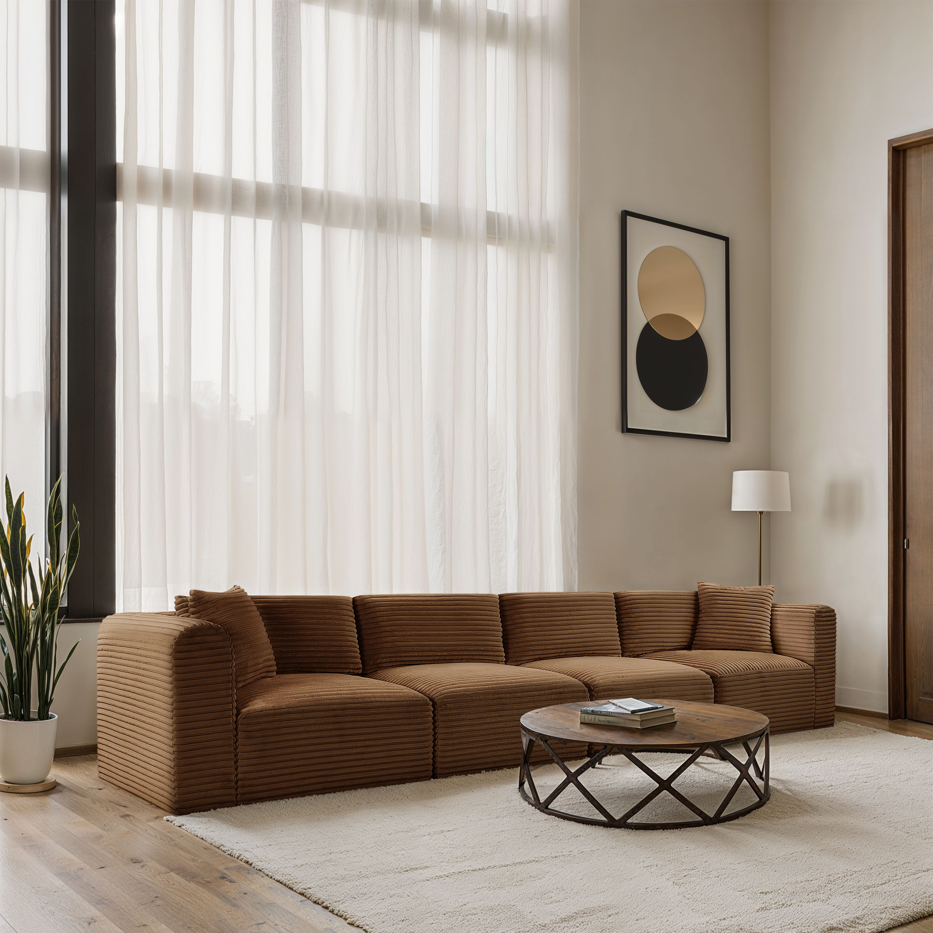 Shaggy - 4 Piece Modular Sofa - Saddle