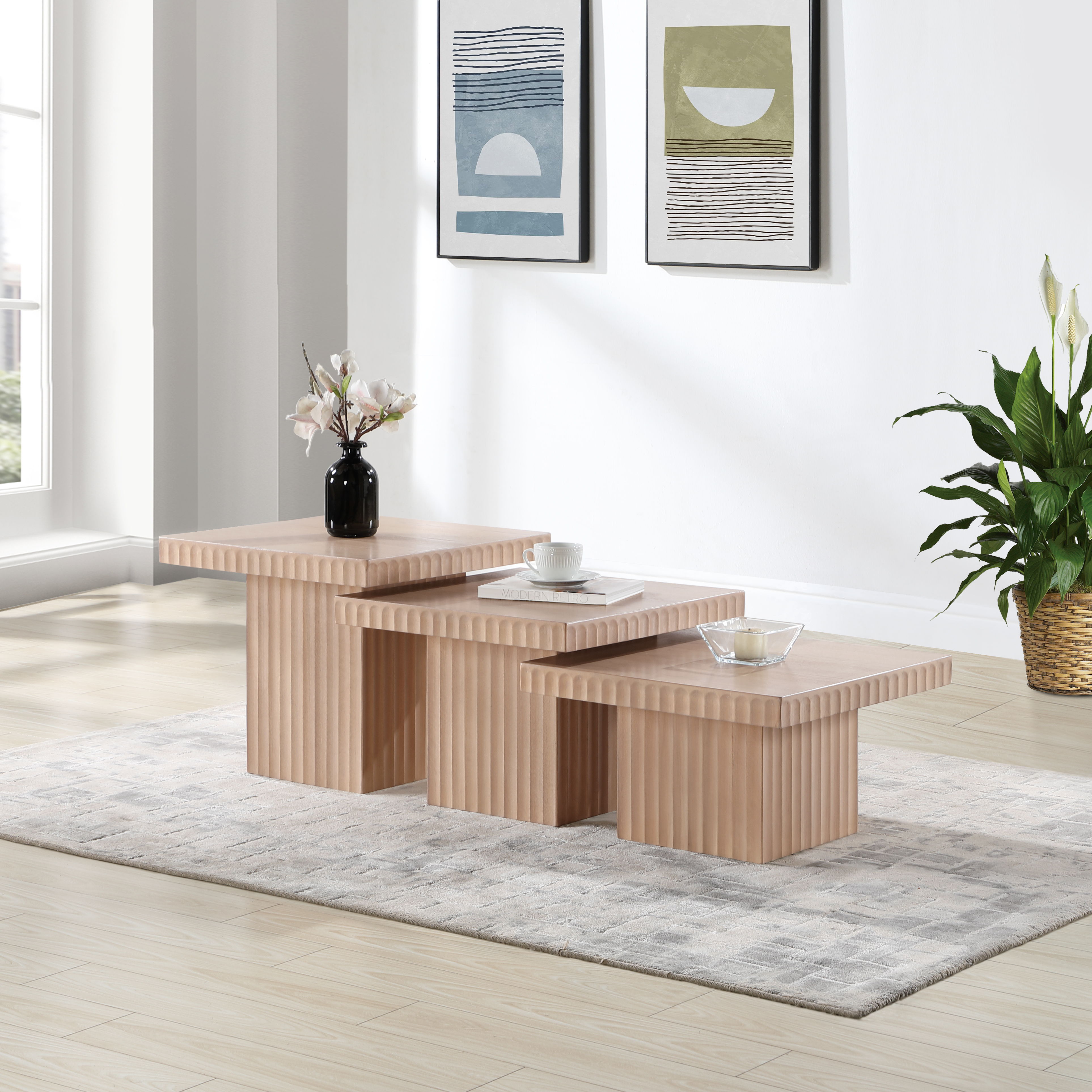 Spencer - Oak Veneer 3 Piece Coffee Table - Natural