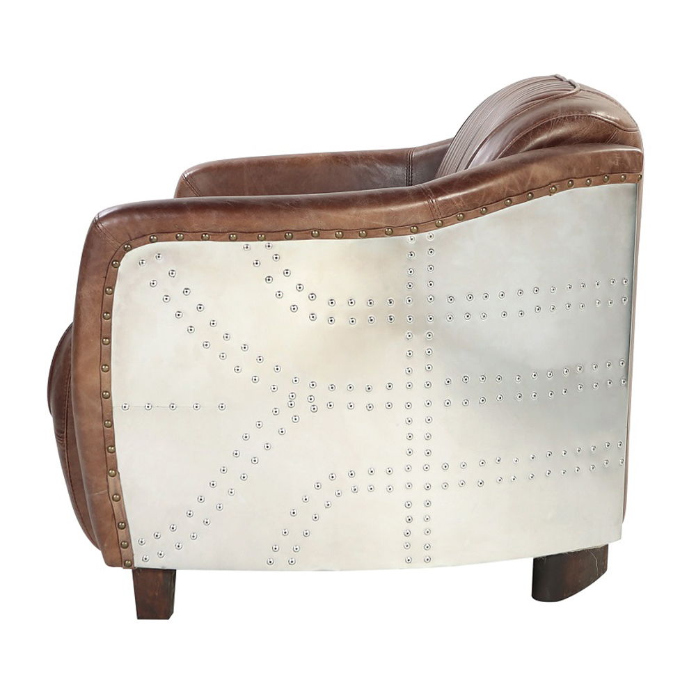 Brancaster - Loveseat - Retro Brown Top Grain Leather & Aluminum, light brown, view 3