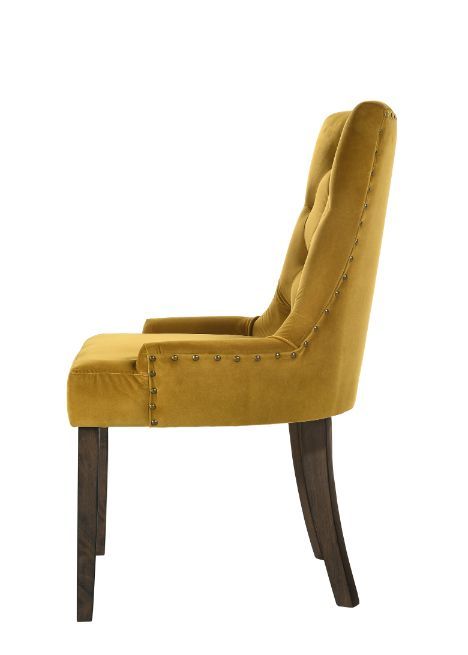 Farren - Side Chair (Set of 2) - Yellow Velvet & Espresso, light brown, view 3