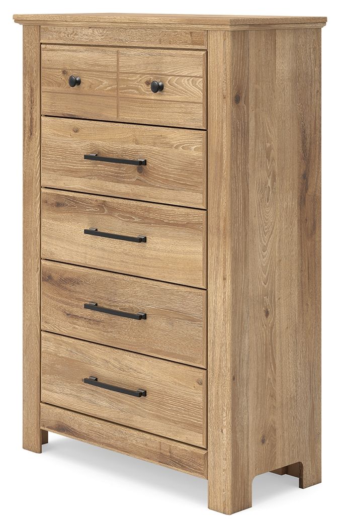 Ashley Furniture Makidern - Five Drawer Chest - Tan - Image 5