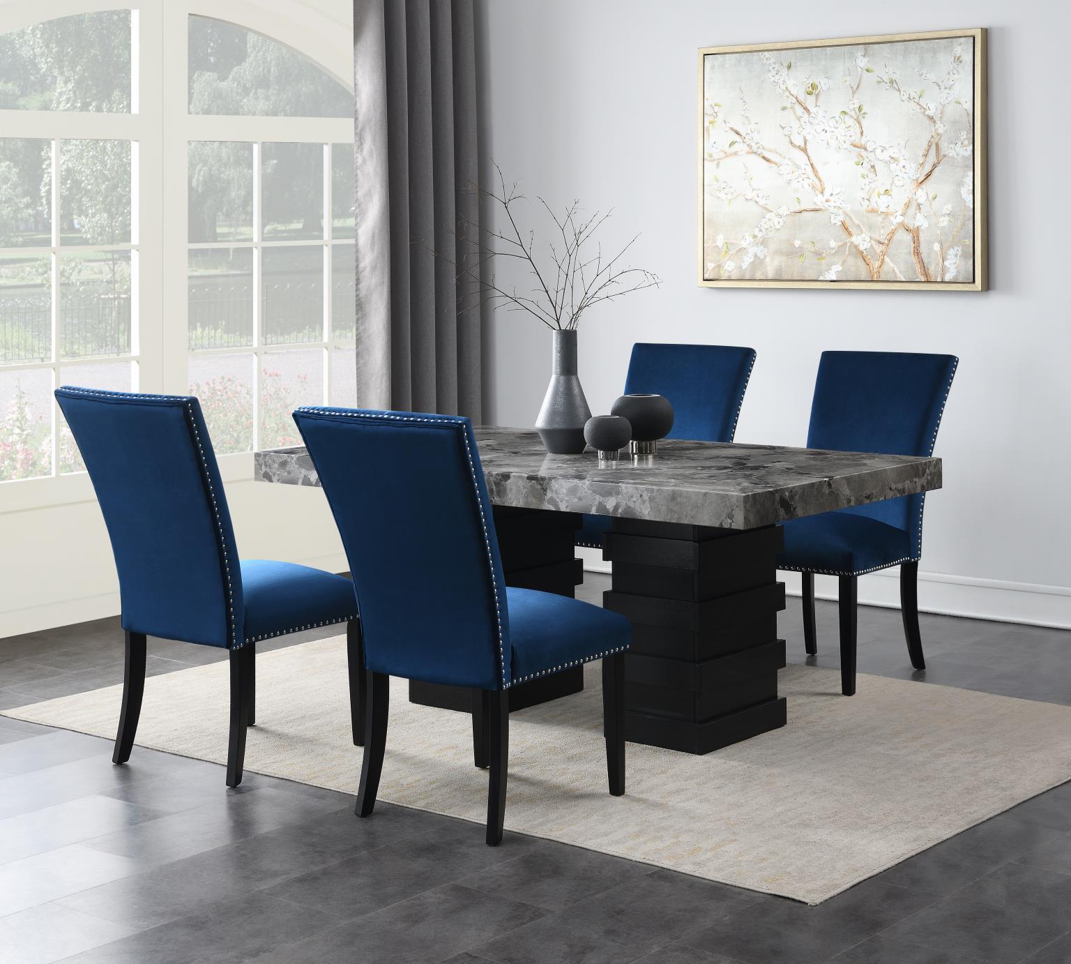 D137 - 5 Piece Dining Room Set (Table, 4 Chairs) - Blue