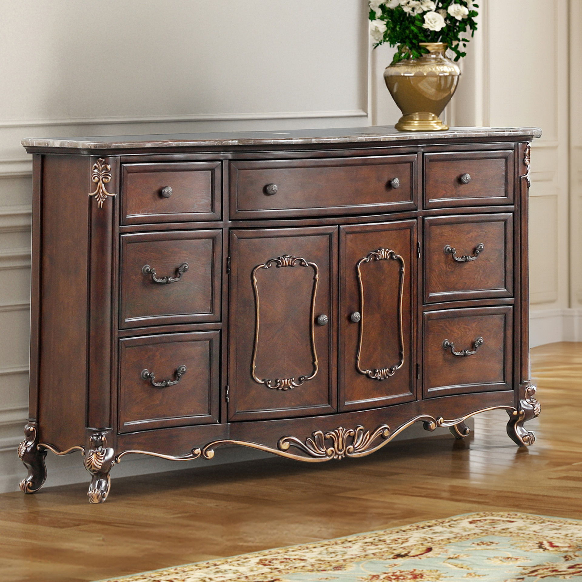 Constantine - Dresser With Marble Top - Cherry, dark brown