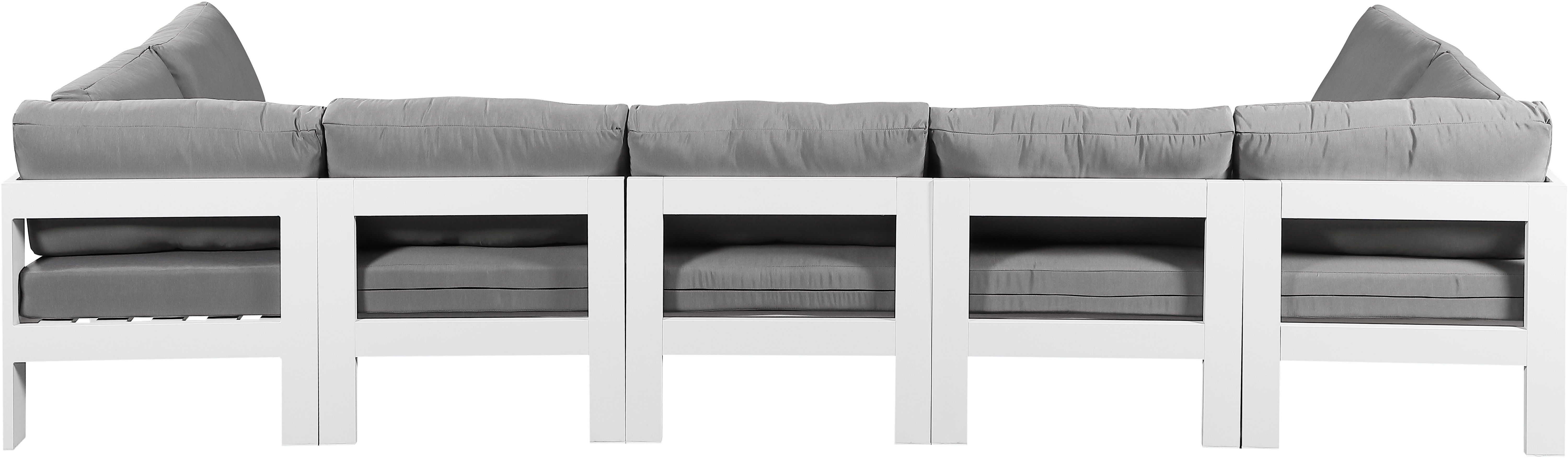 Nizuc - Outdoor Patio 7 Piece Modular Sectional With White Frame - Gray