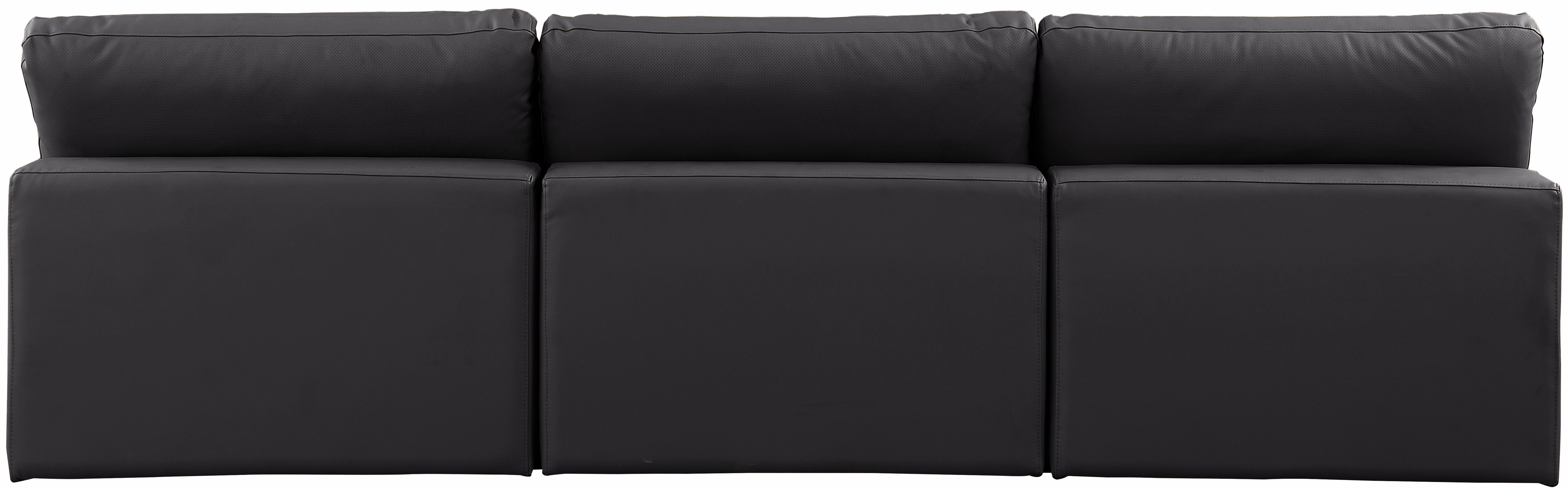 Comfy - Faux Leather Modular Armless Sofa 3 Pieces - Black