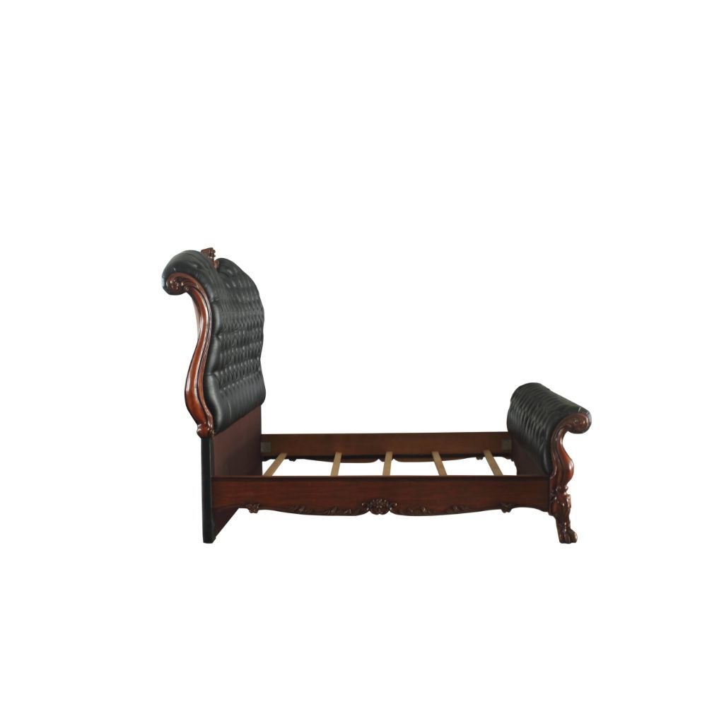 Dresden - Queen Bed - Synthetic Leather & Cherry Oak, black, view 6