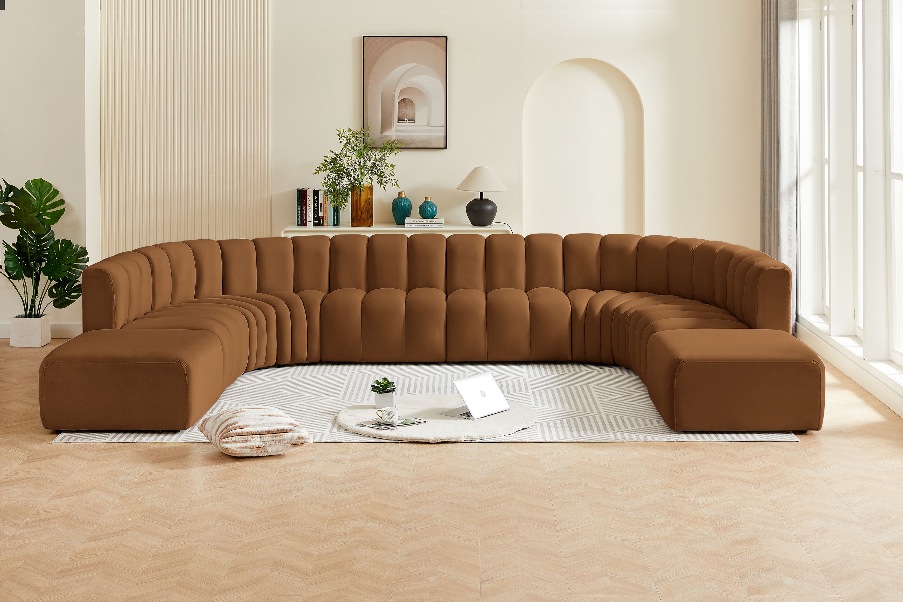 Arc - Velvet Modular Sectional - Saddle