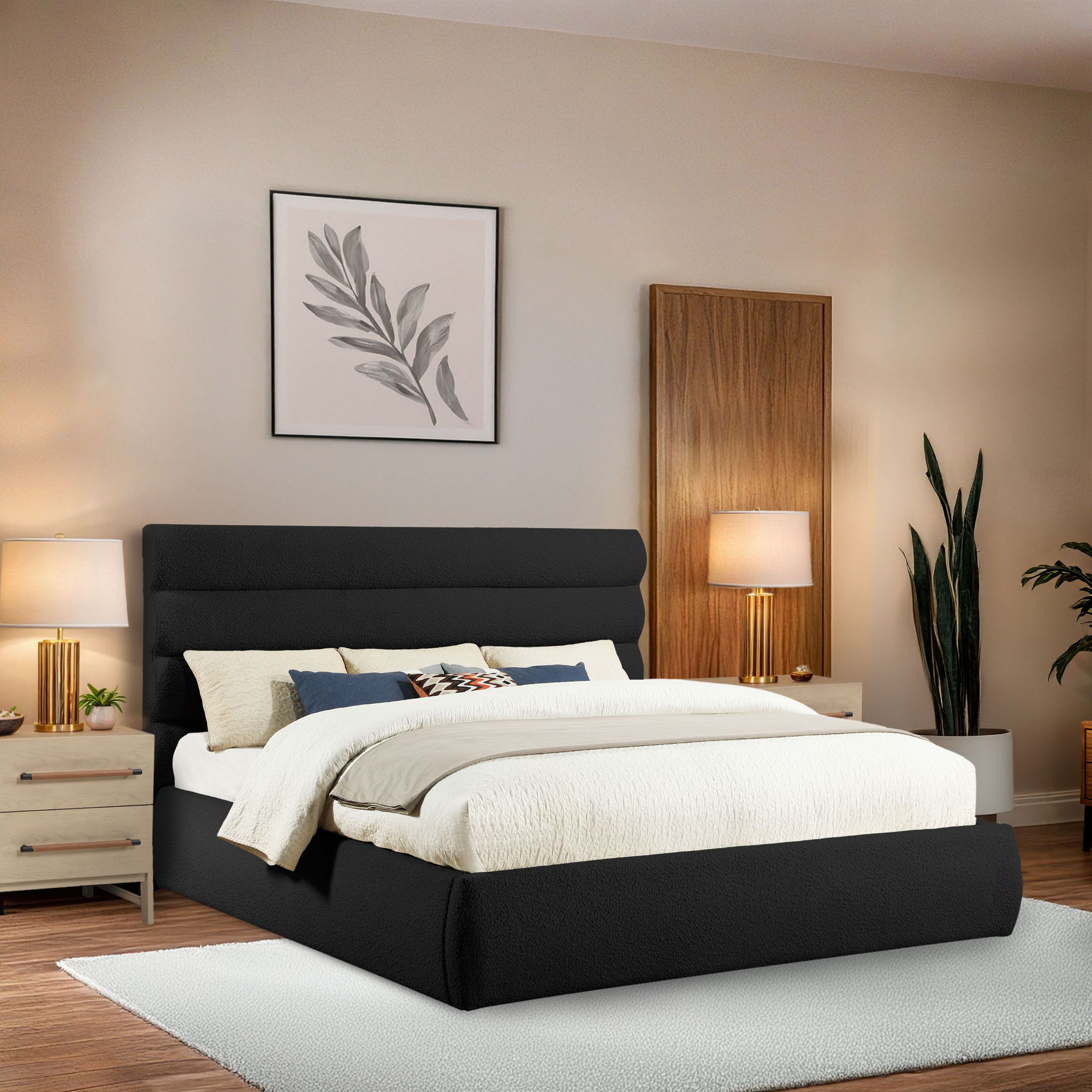 Adam - Boucle Fabric King Bed With 52" Headboard - Black
