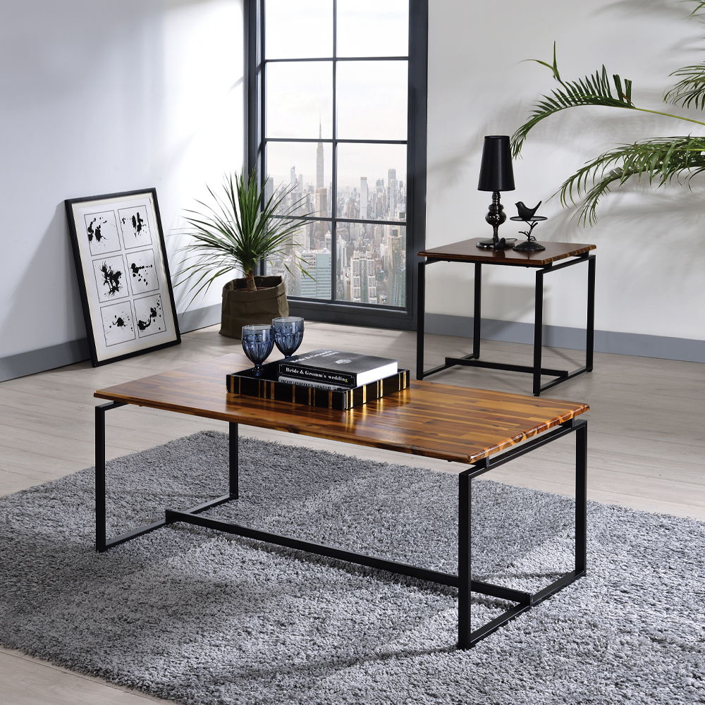 Jurgen - 3 Piece Coffee & End Set - Oak & Black, black