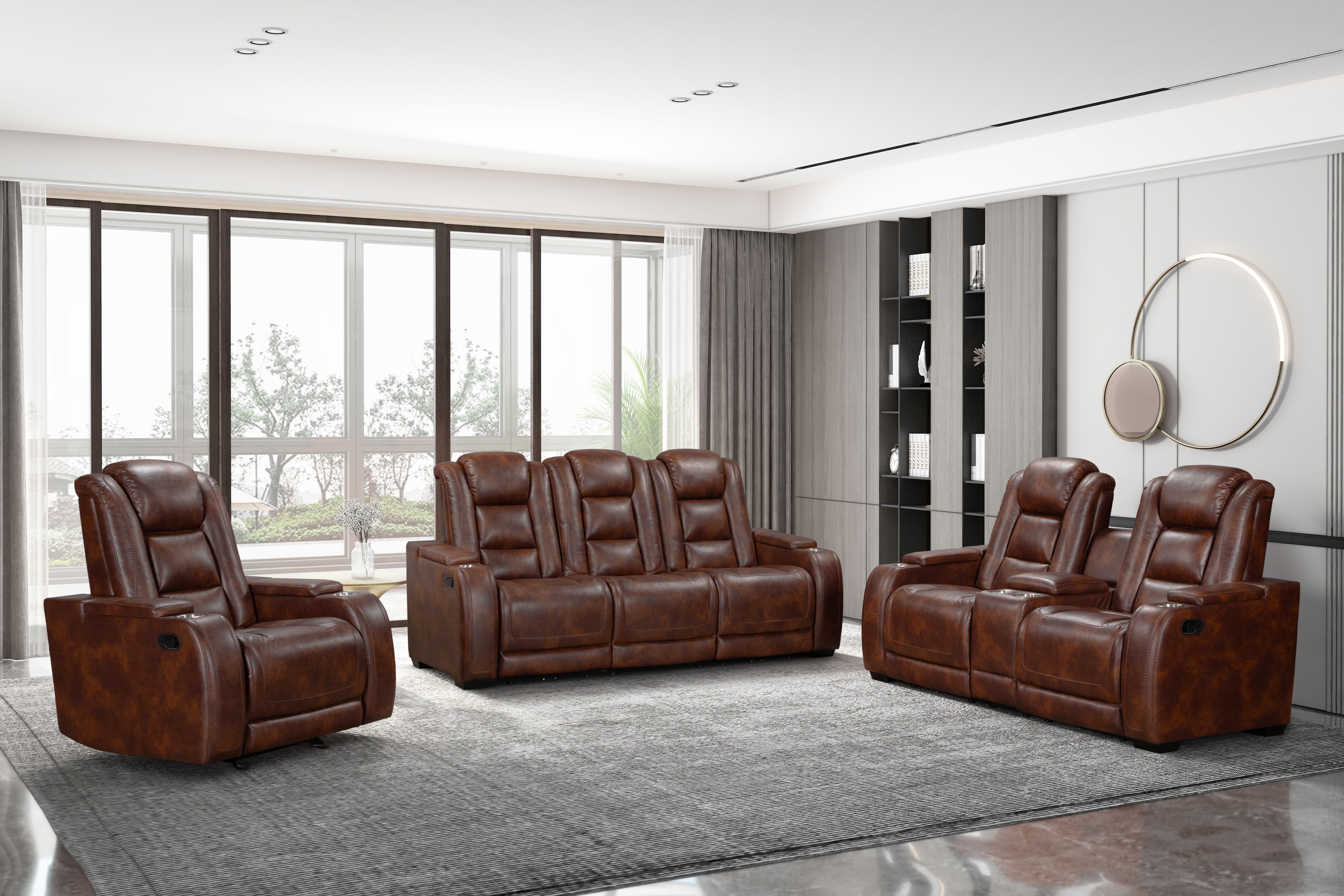 Chester - 3 Piece Manual Sofa & Loveseat & Recliner - Brown
