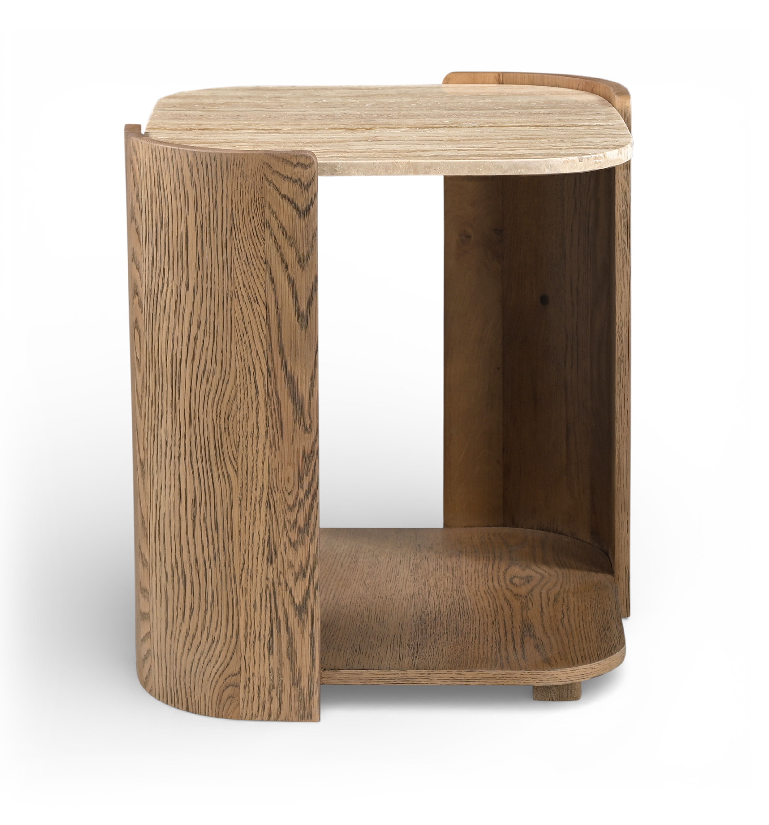 Calabria - Marble And Oak Wood End Table - Beige / Brown