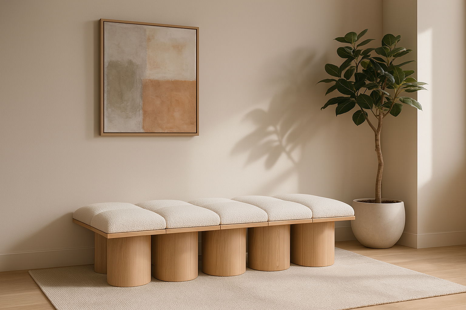 Pavilion - 77.5" 10 Piece Modular Bench With Natural Base - Cream
