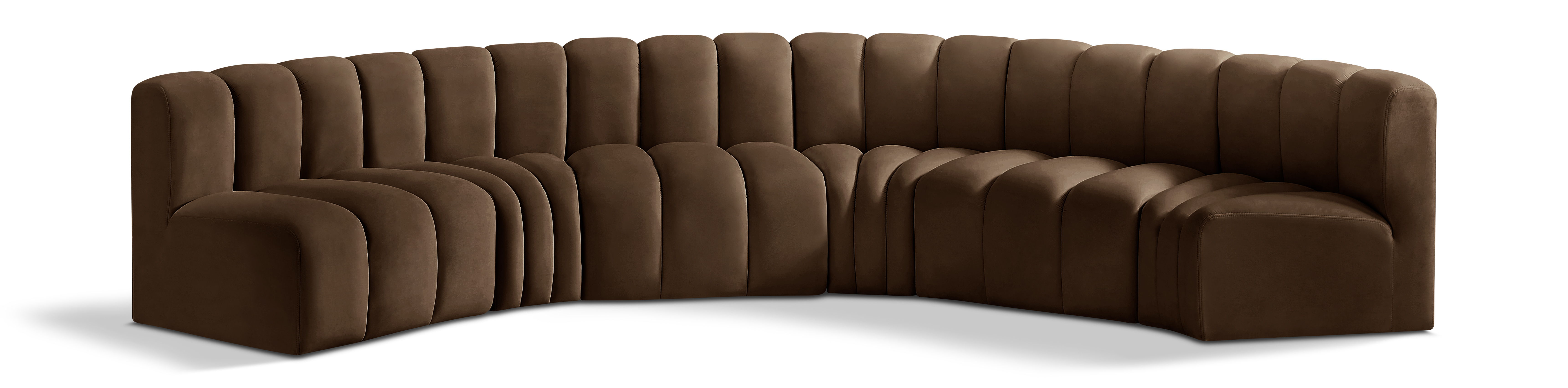 Arc - Velvet 6 Piece U-Shaped Modular Sofa - Brown
