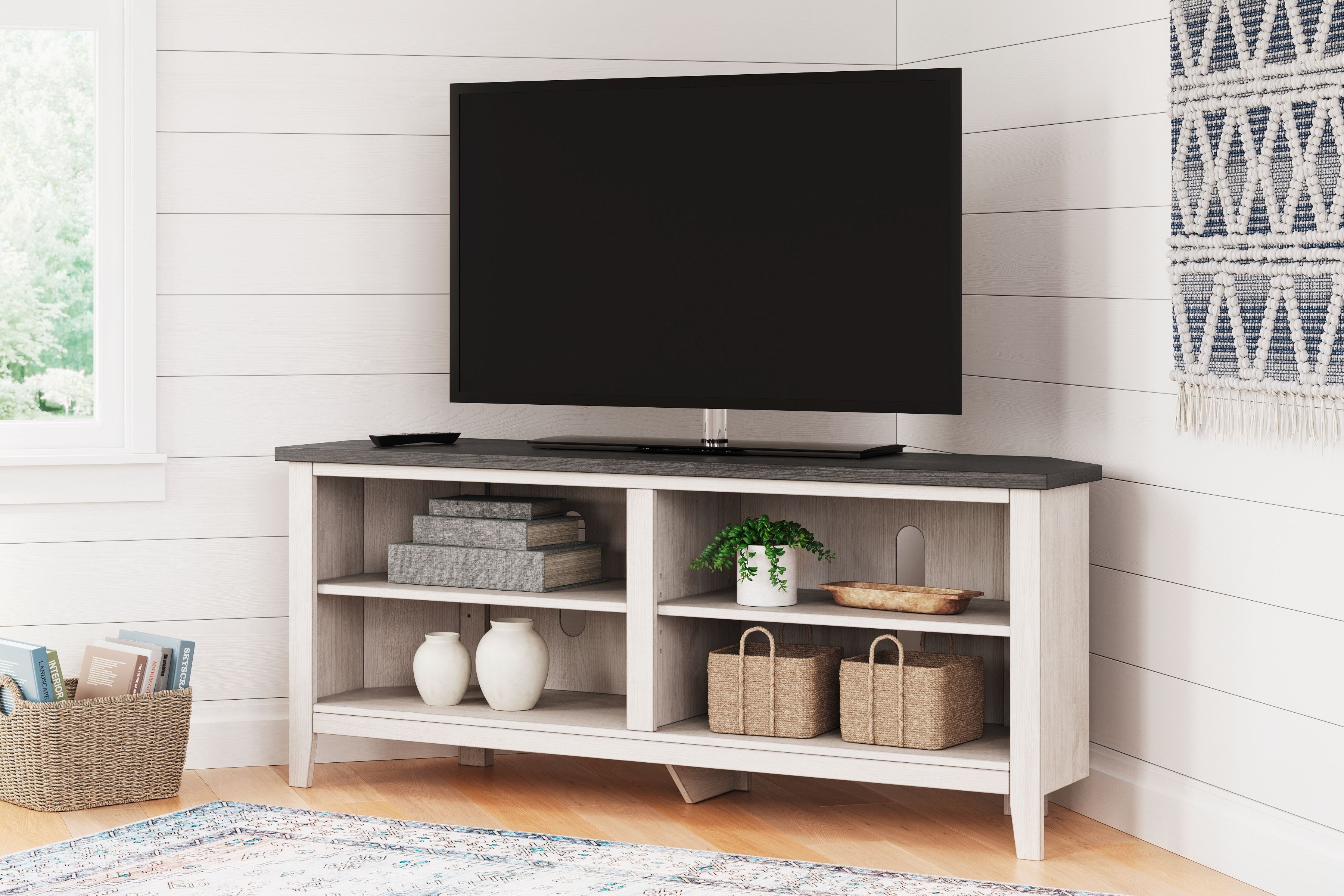Dorrinson Twotone Medium Corner TV Stand New Lots Furniture