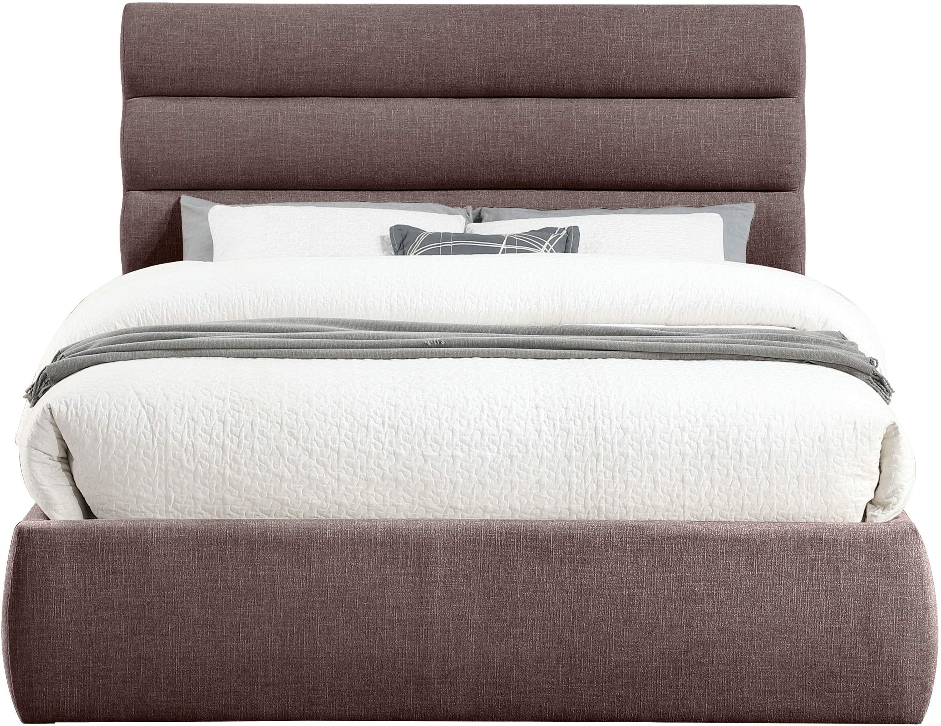 Adam - Linen Fabric Queen Bed With 52" Headboard - Brown