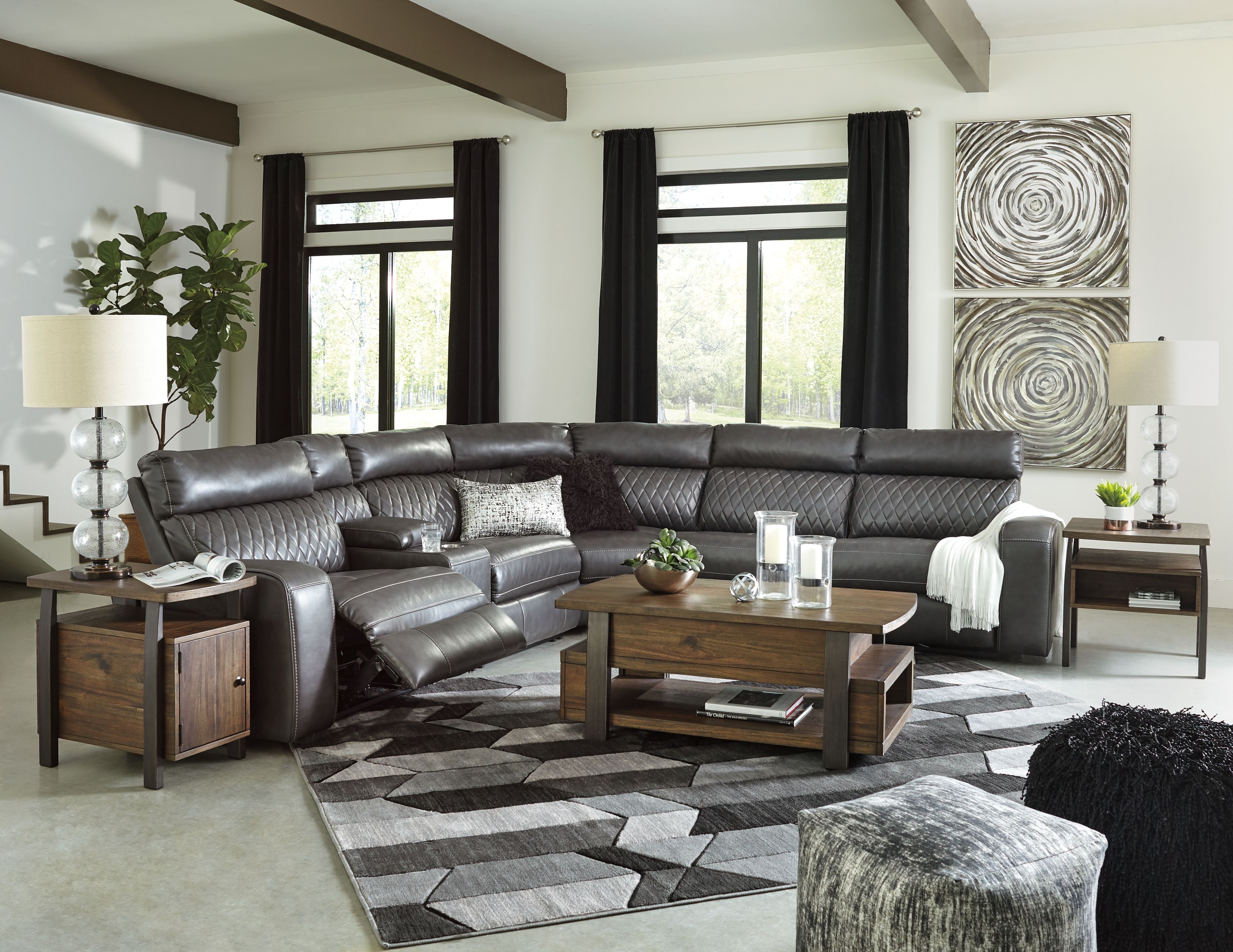 Ashley Furniture Samperstone - Zero Wall Recliners With Console 6 Pc Sectional - Gray - Image 8