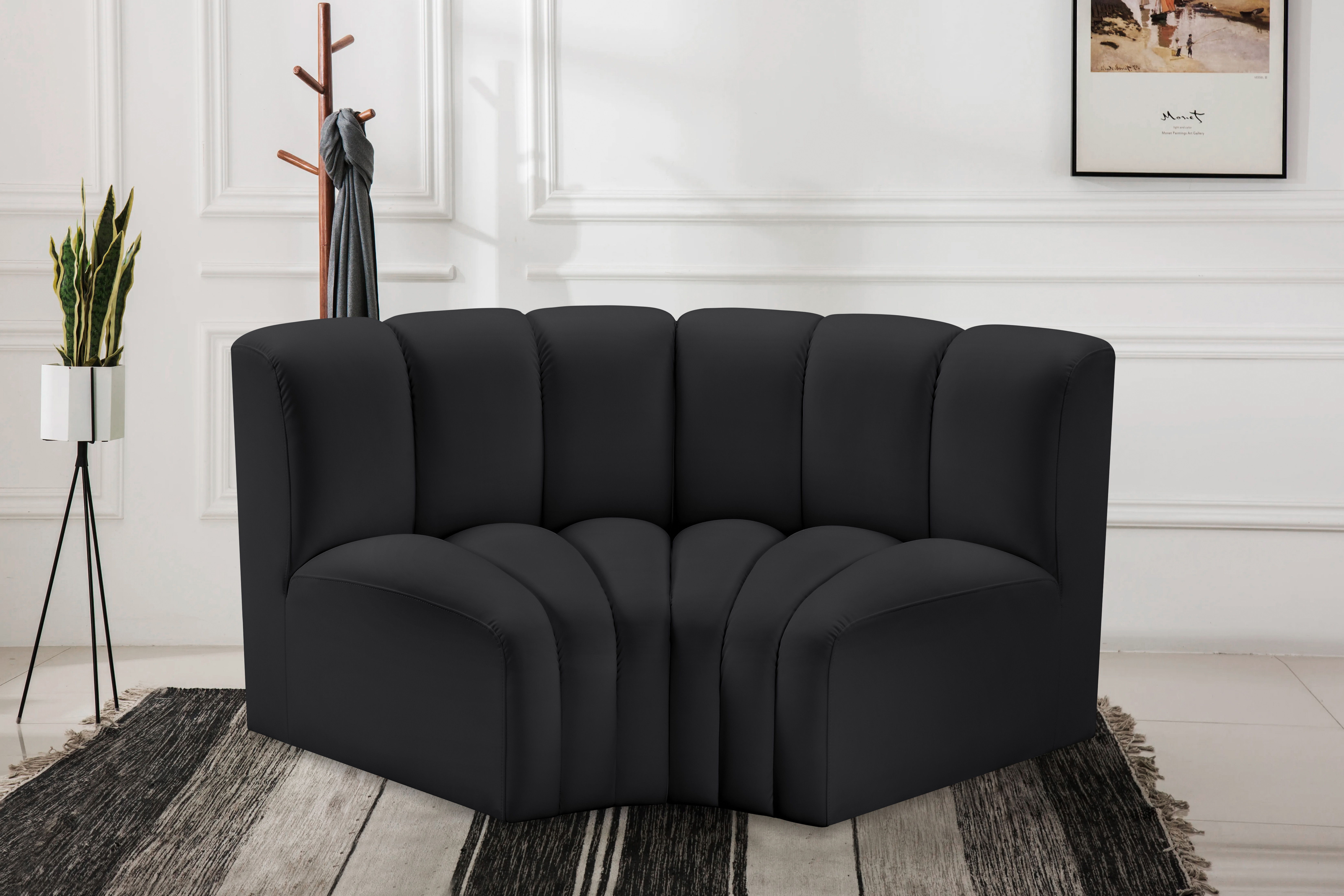 Arc - Faux Leather 2 Piece Modular Sofa - Black