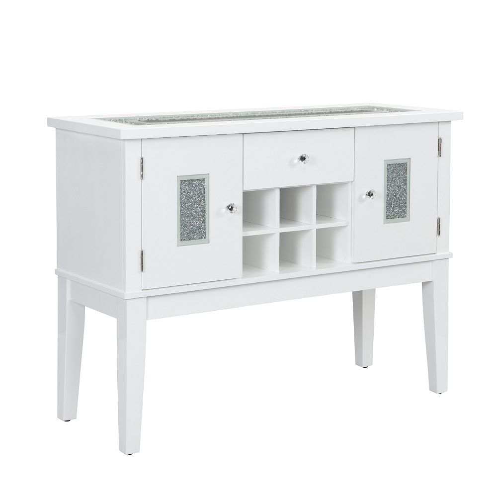 Elizaveta - Server - Faux Crystal Diamonds & White High Gloss, white