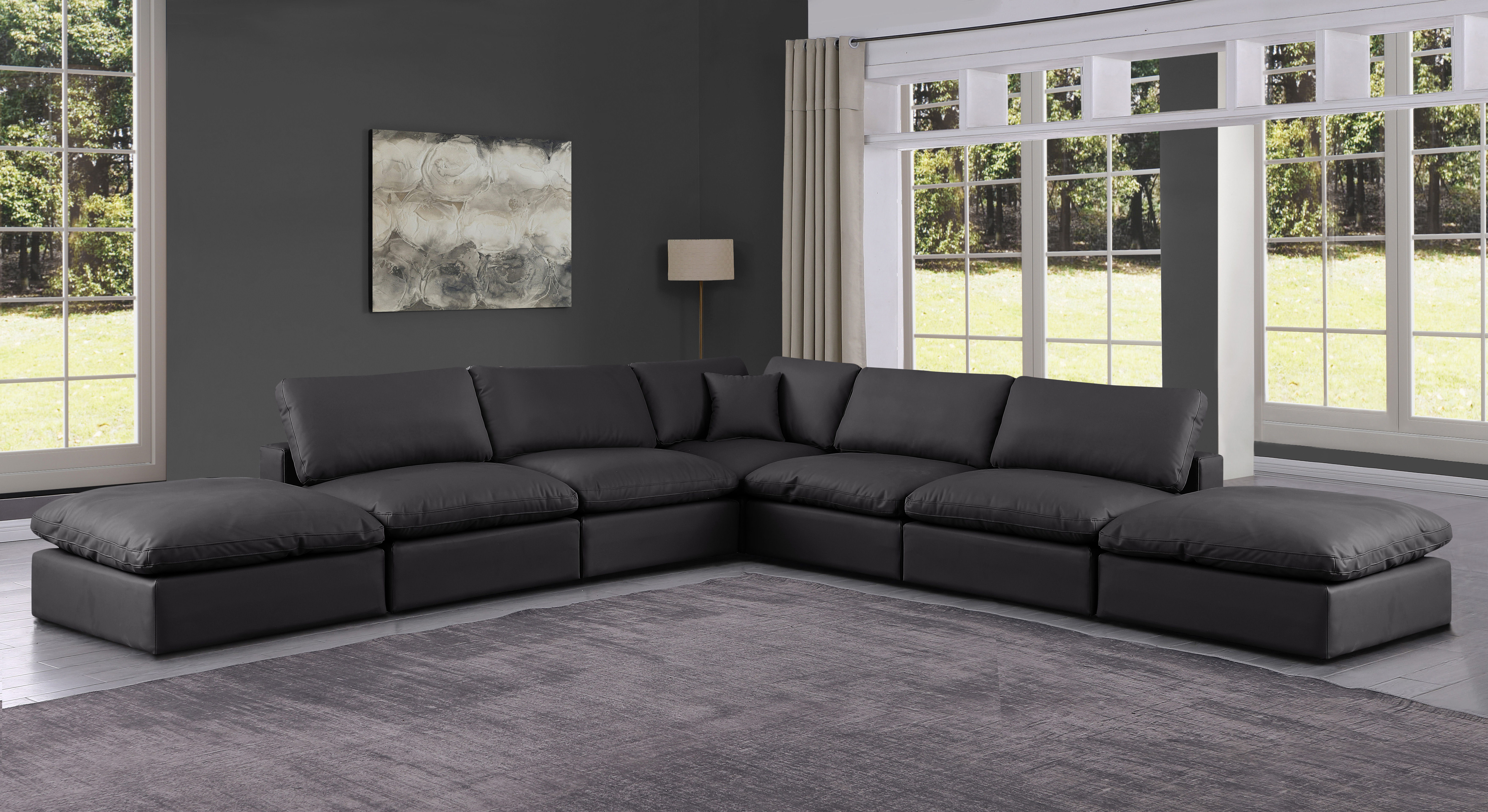 Comfy - 7 Piece Faux Leather Modular Corner Sectional - Charcoal