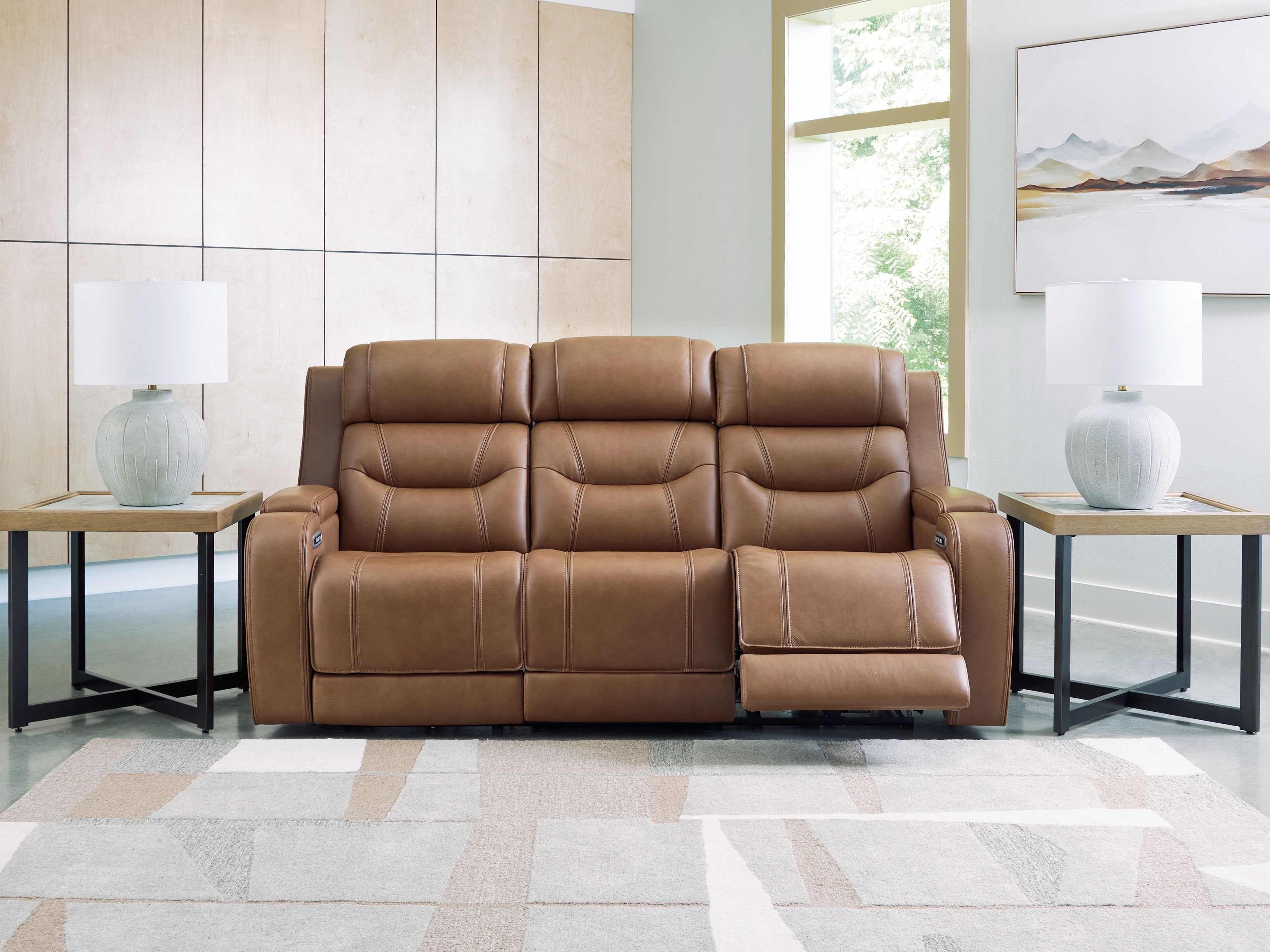 Ashley Furniture Knightington - Power Reclining Sofa With Audio Seating - Caramel - Image 7