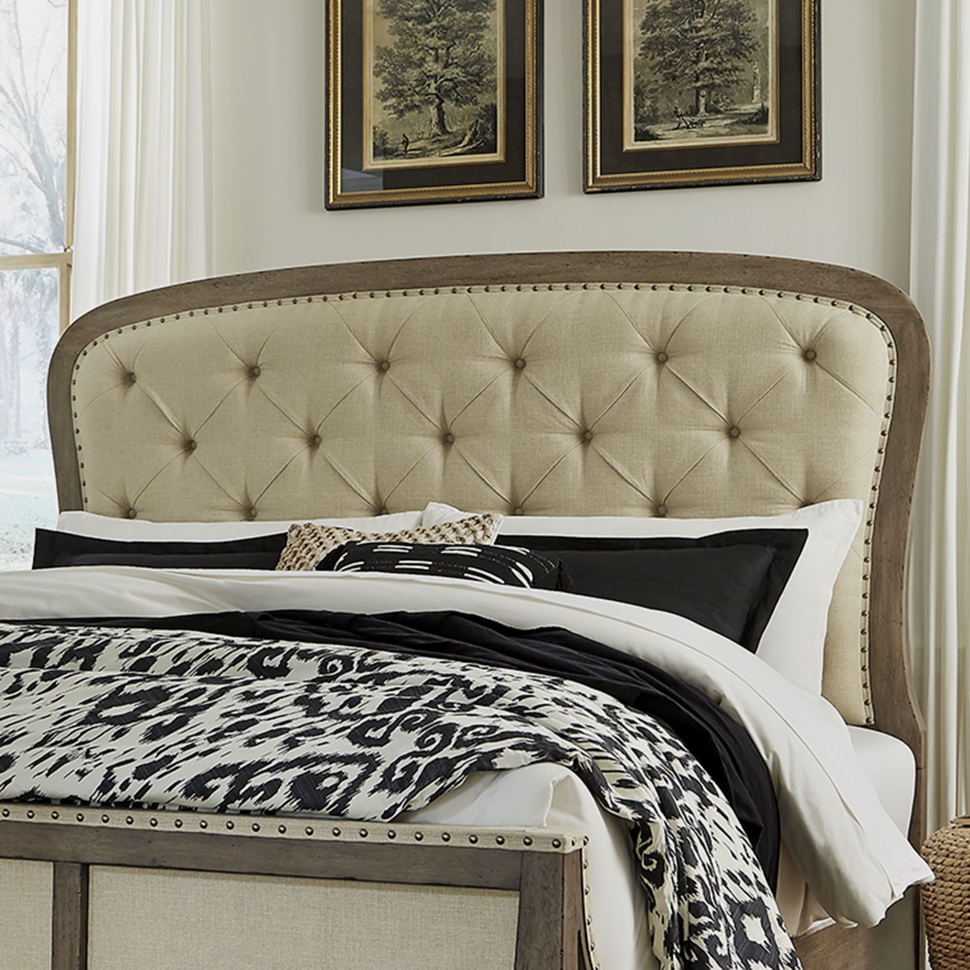Liberty Furniture Americana Farmhouse - Queen Tufted Panel Headboard - Light Brown