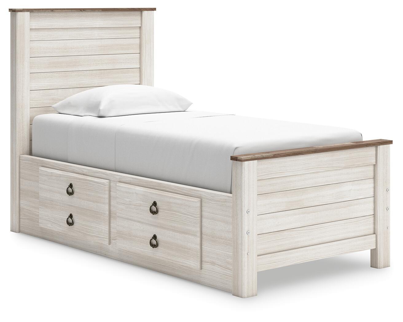 Willowton - Twin Panel Bed With 2 Storage Drawers - Whitewash