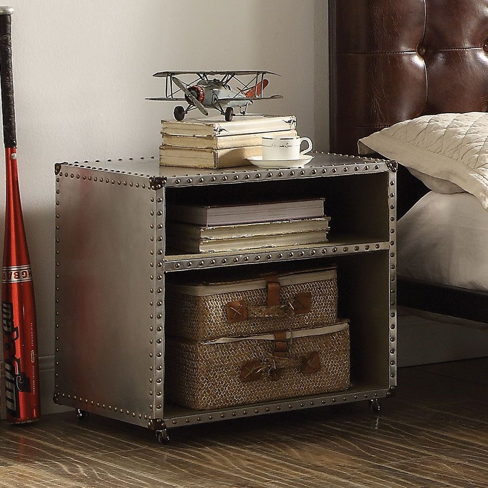 Brancaster - Nightstand With USB - Aluminum, silver