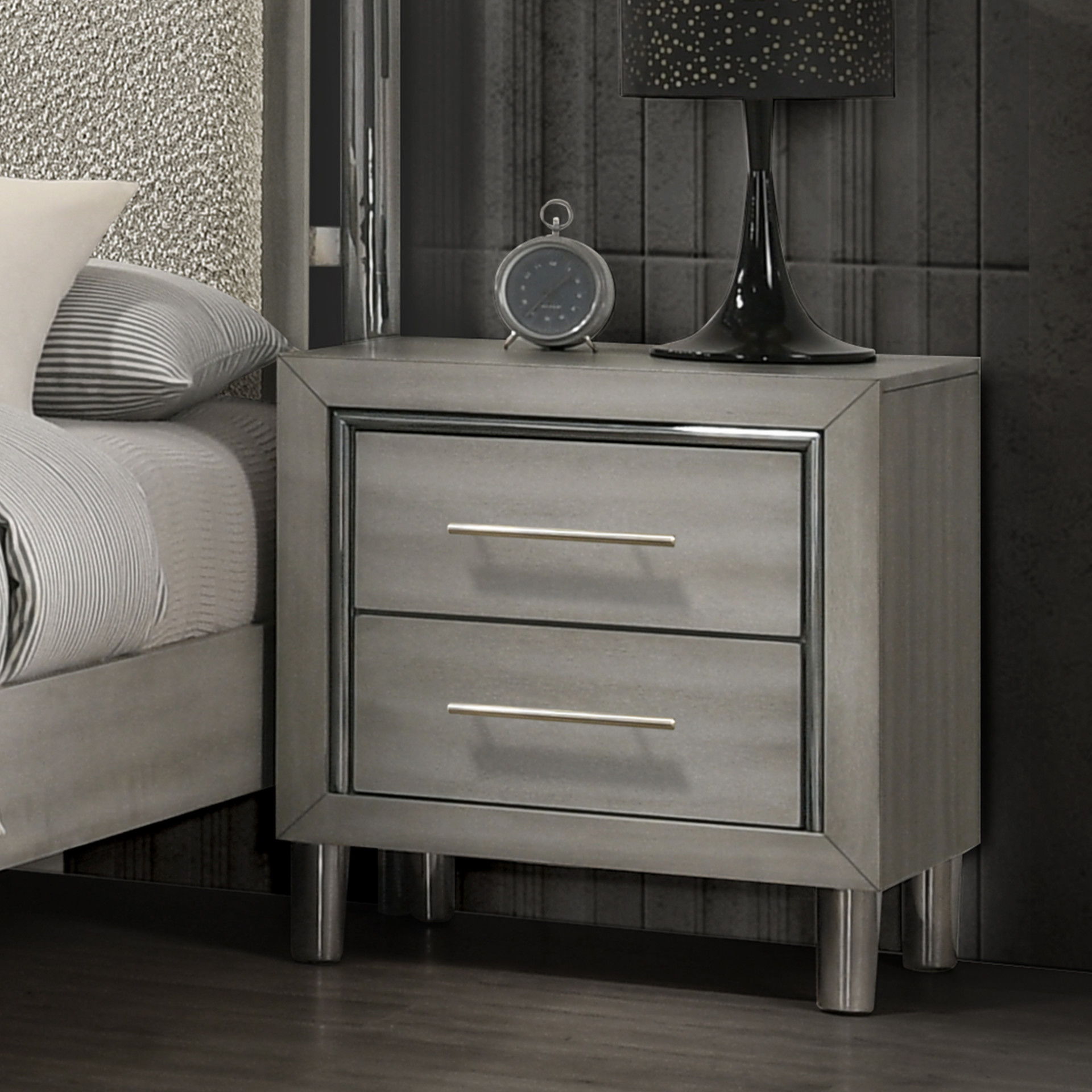 Lennox - 2 Drawer Nightstand - Gray, gray