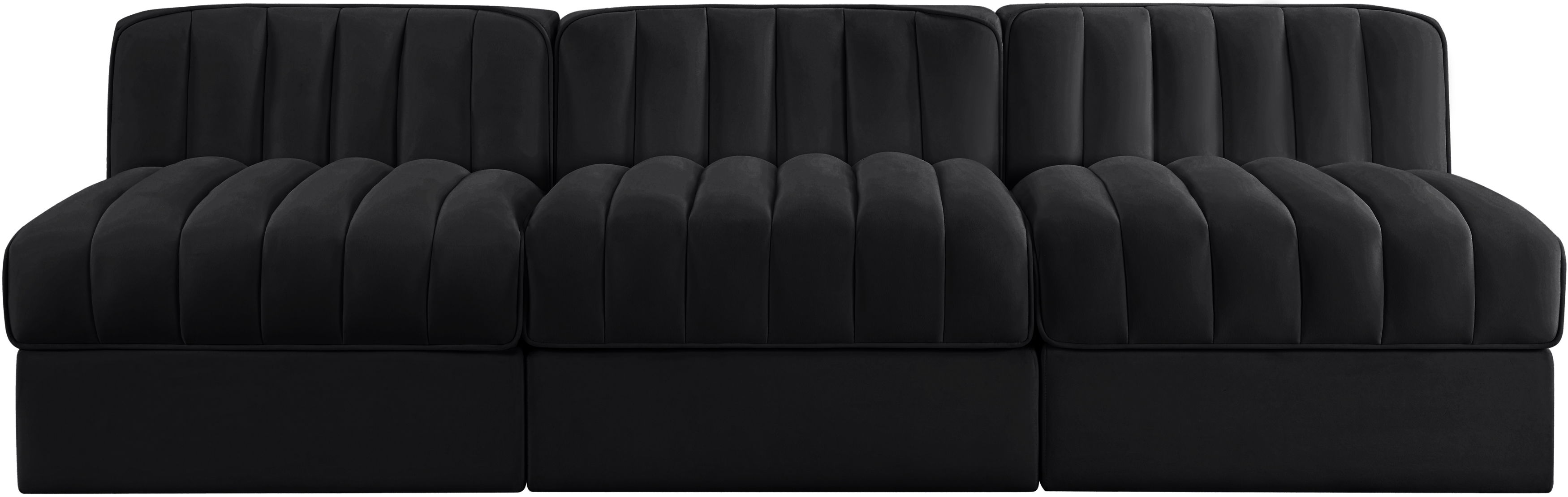 Rummi - Velvet Performance Fabric Upholstered 3 Piece Modular Armless Sofa - Black
