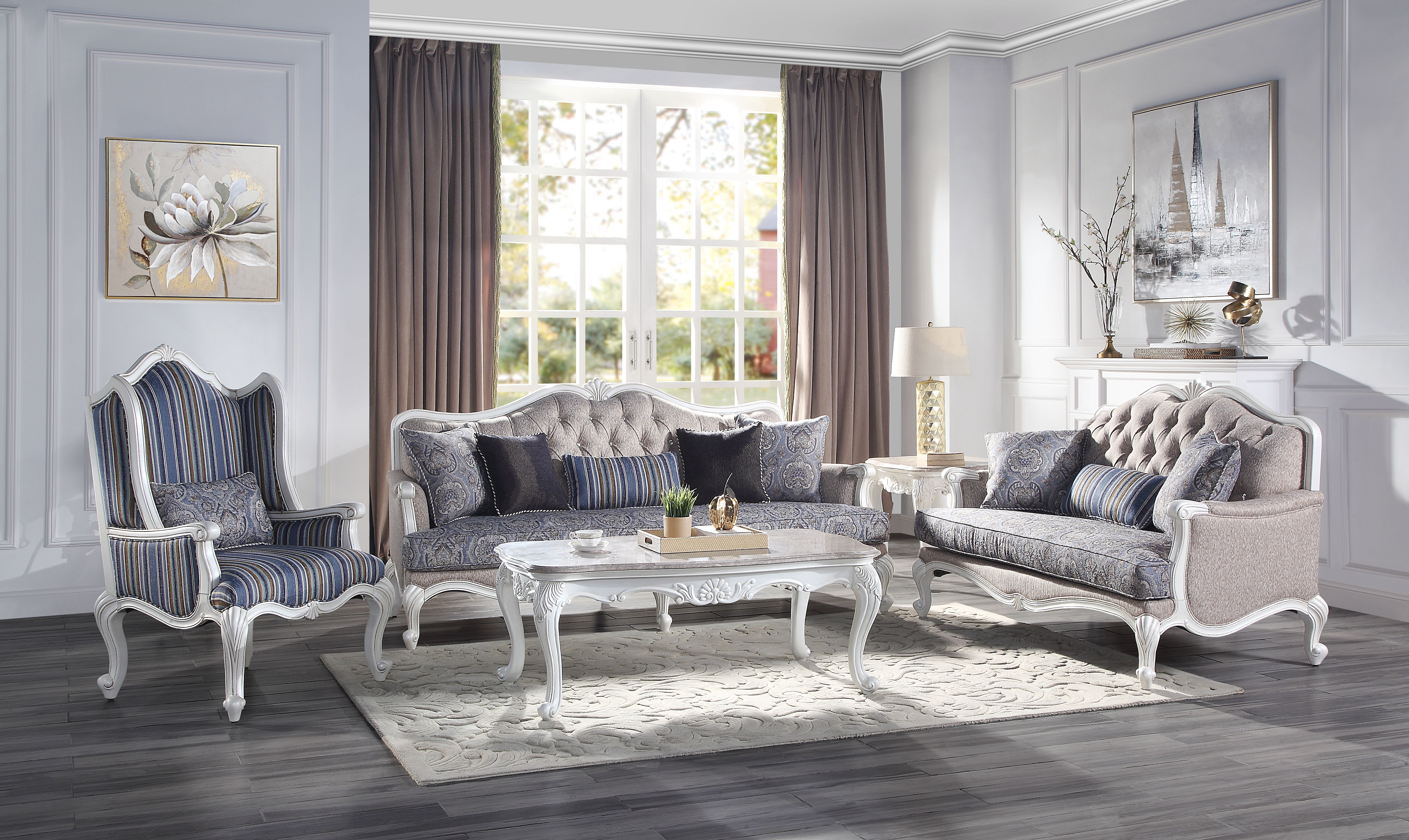 Ciddrenar - Sofa With 5 Pillows - Fabric & White, blue