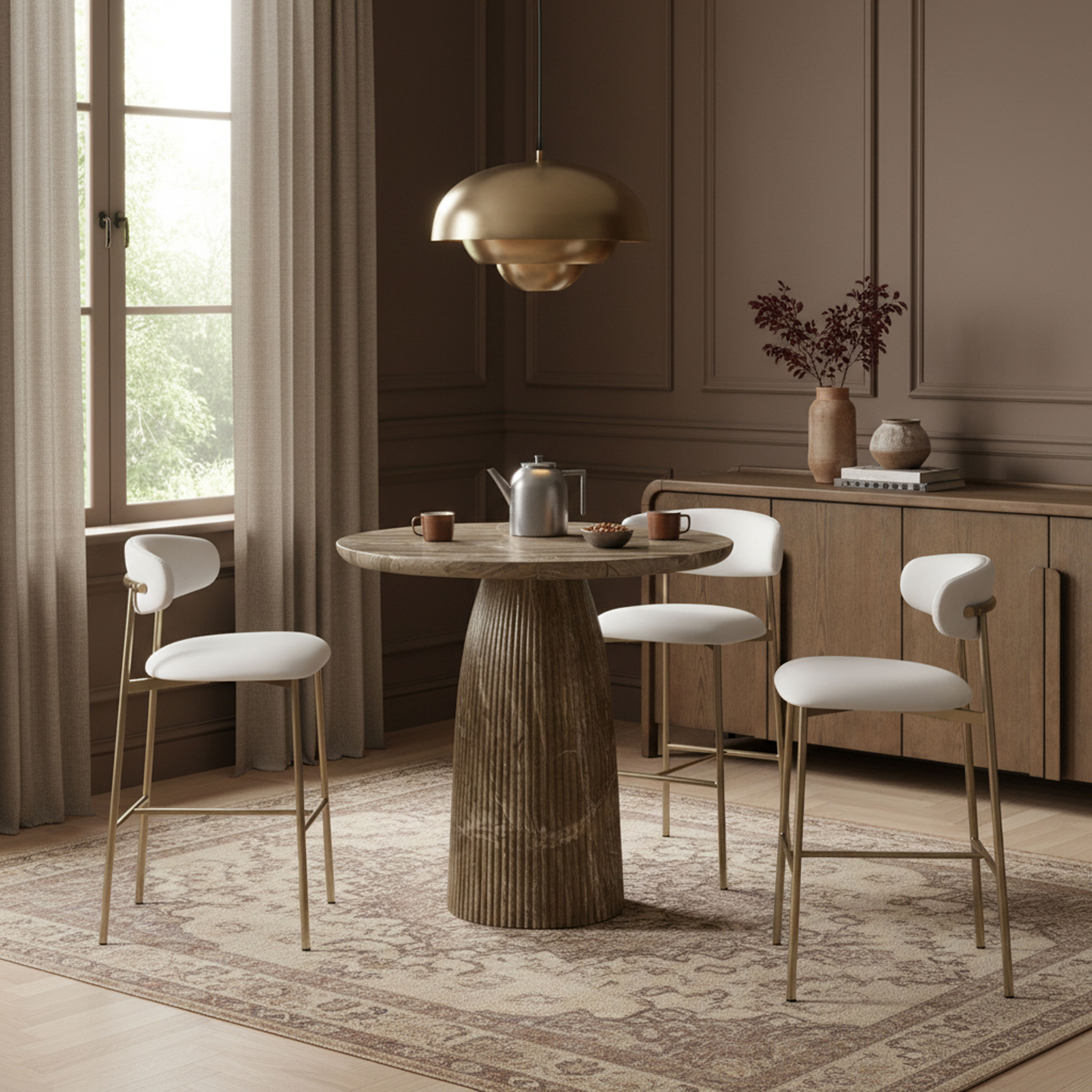Lupita - Vegan Leather Upholstered Bar Stool (Set of 2) - White / Brushed Gold