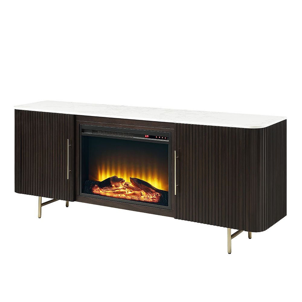 Clayten - Server With Marble Top & Fireplace - White & Espresso, dark brown, view 2