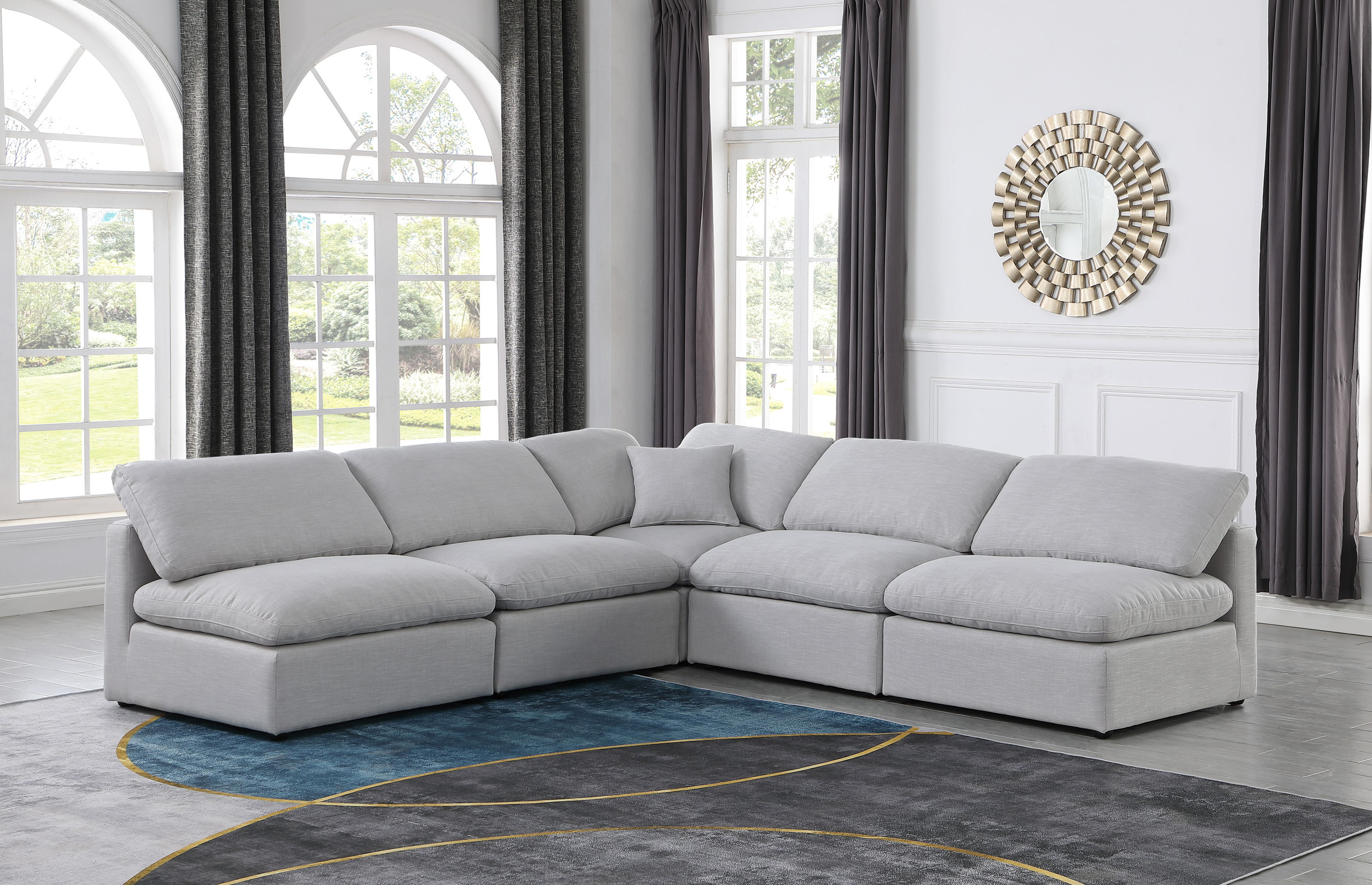 Indulge - Linen 5 Piece Modular Corner Armless Sectional - Gray