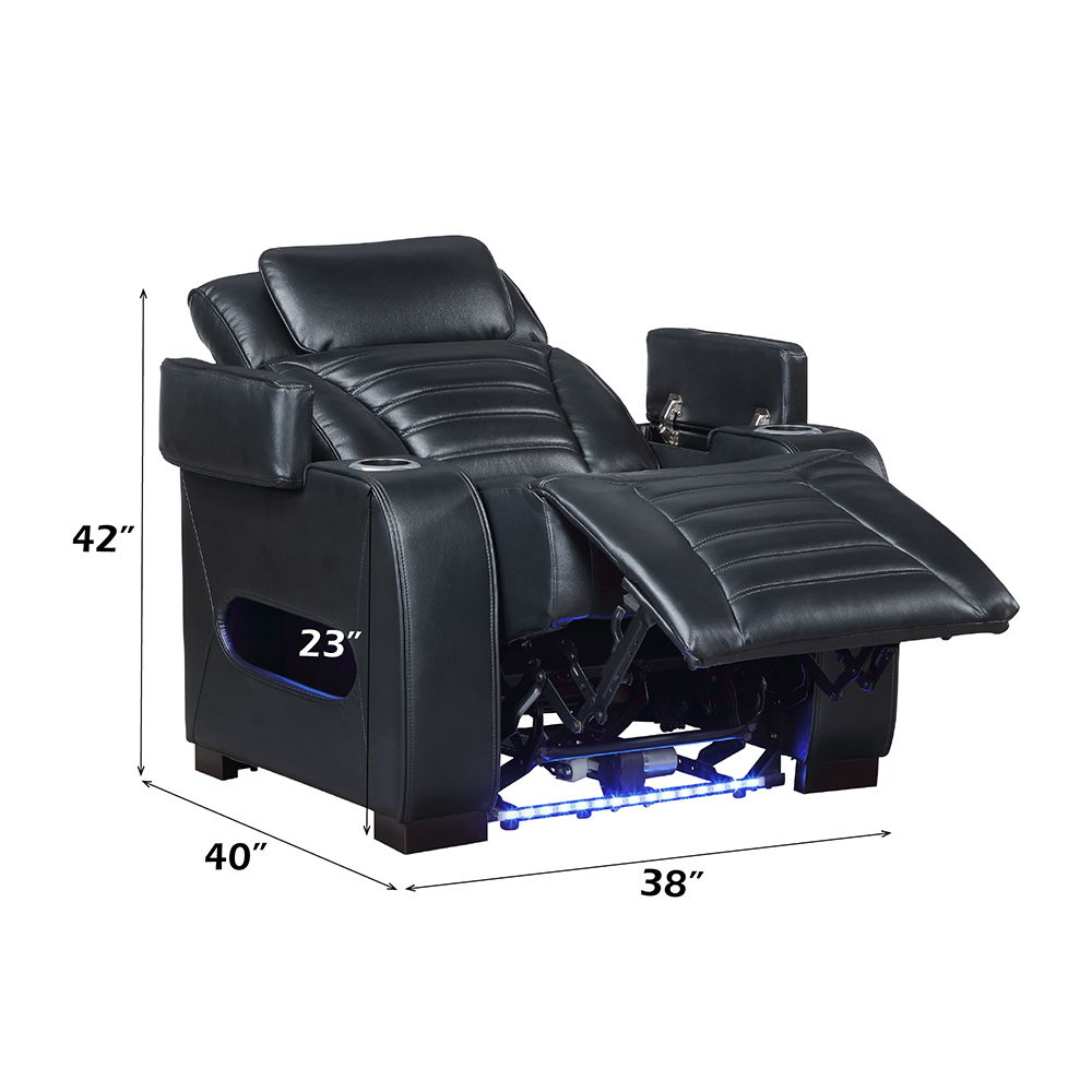 Ephron - Power Motion Recliner With Power Headrest & LED - Black, black, view 8