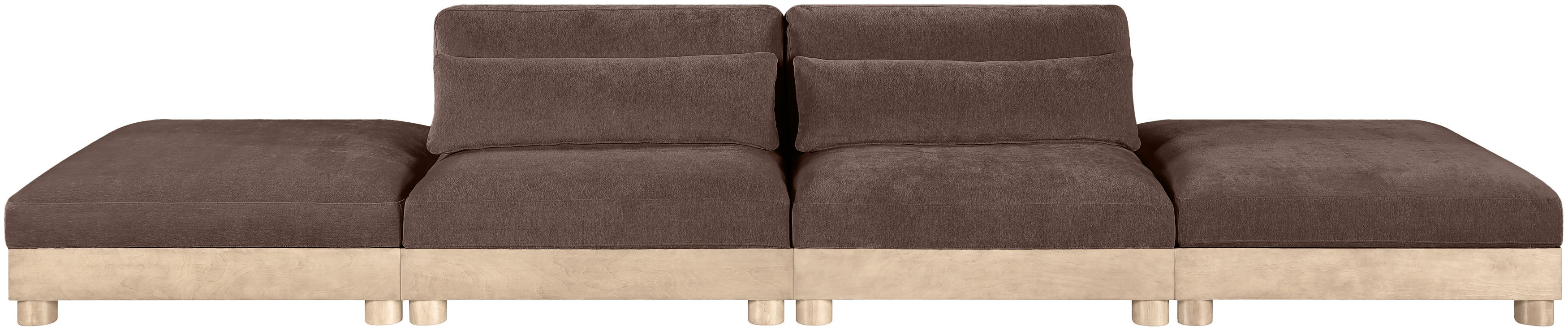 Turin - 160" Chenille Fabric Upholstered 4 Piece Modular Sofa - Brown / Natural Oak