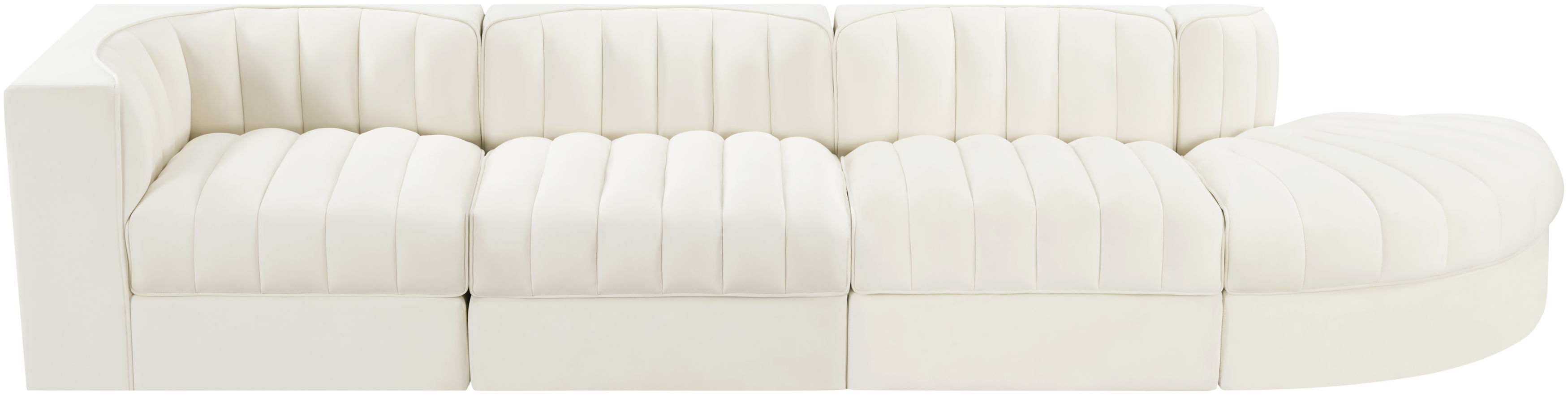 Rummi - Velvet Performance Fabric Upholstered 4 Piece Modular Sectional With Reverse Corner Chair - Cream