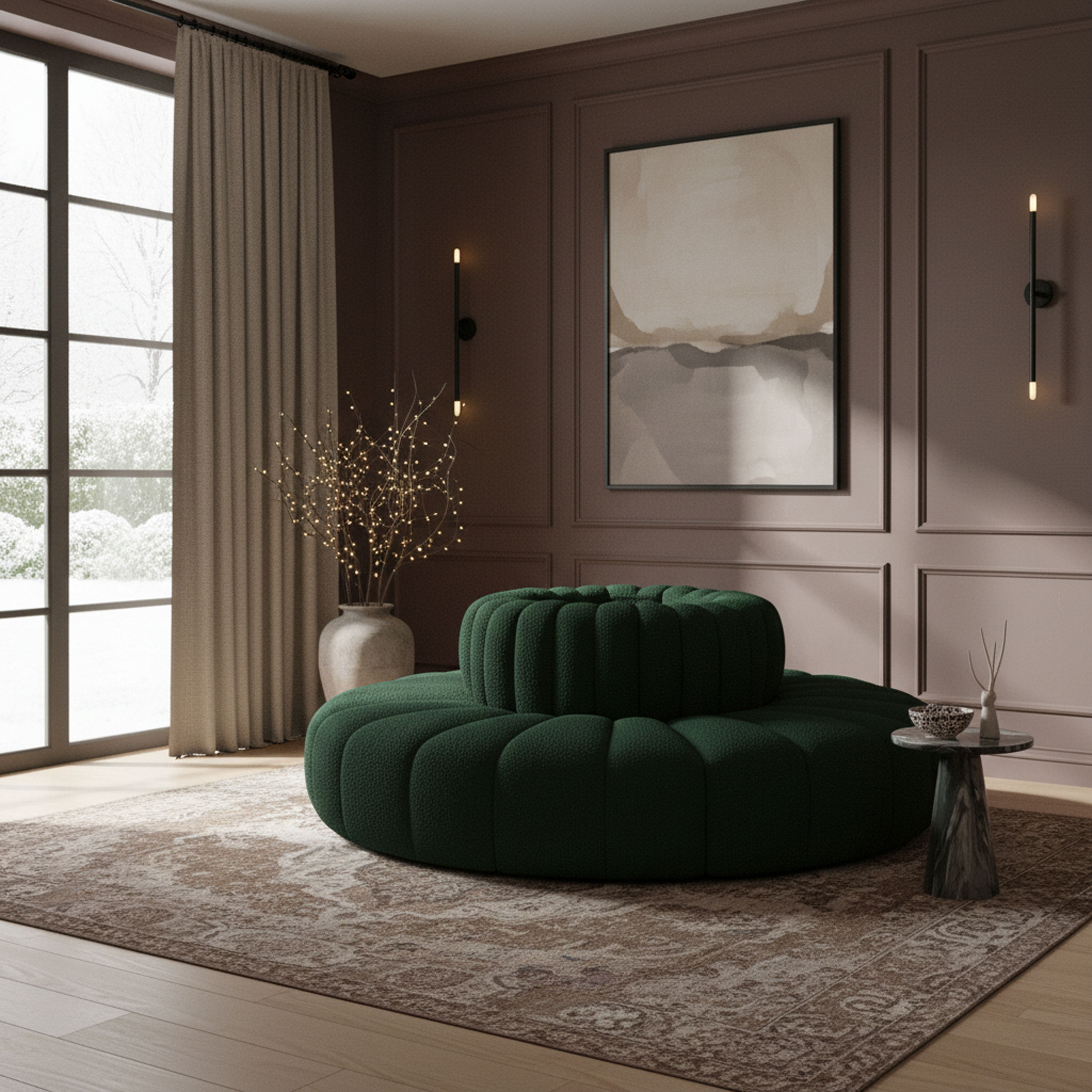 Arc - Boucle Fabric 8 Piece Round Modular Sofa - Green