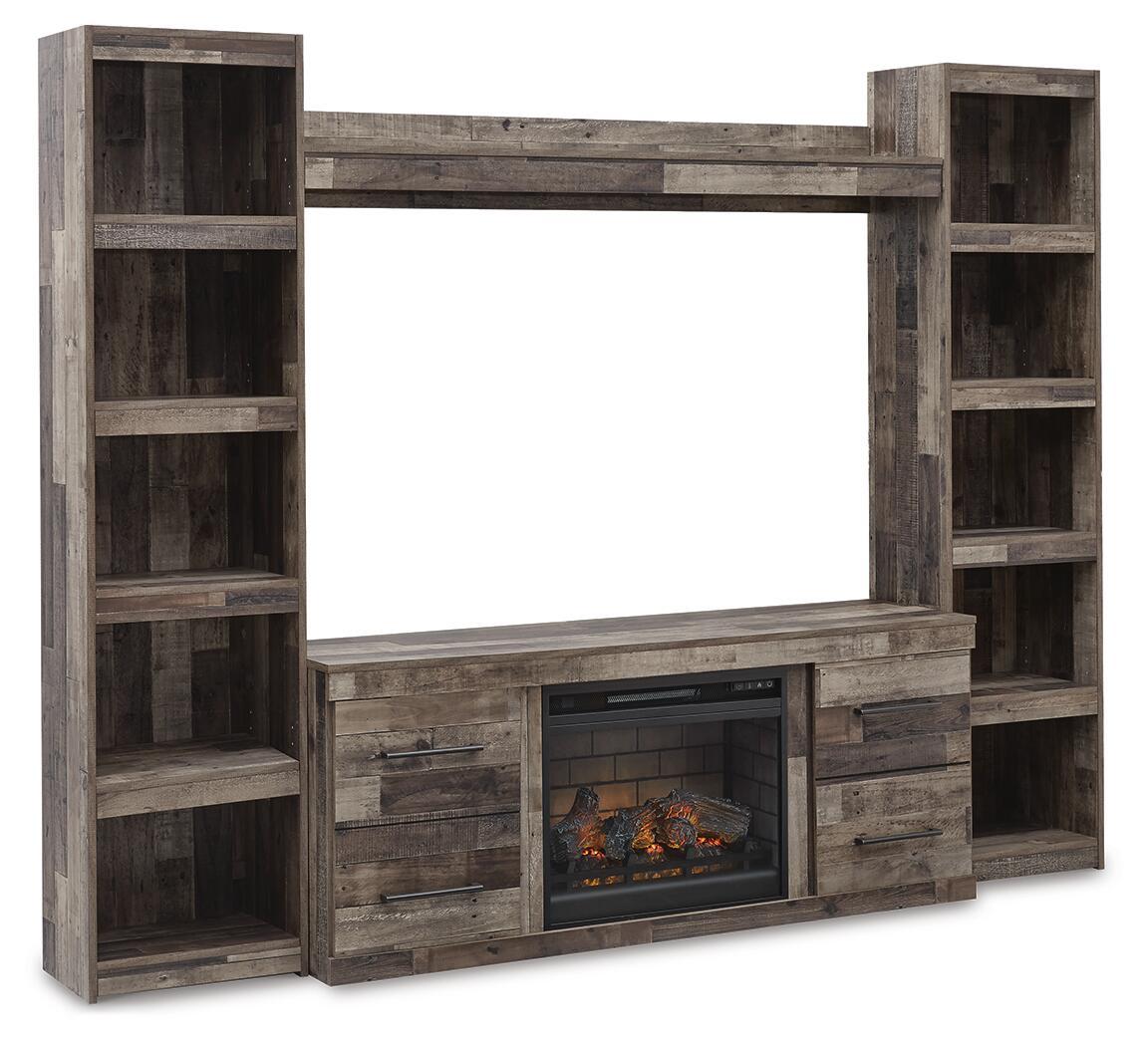 Derekson – 4-Piece Entertainment Center With Electric Fireplace – Multi Gray