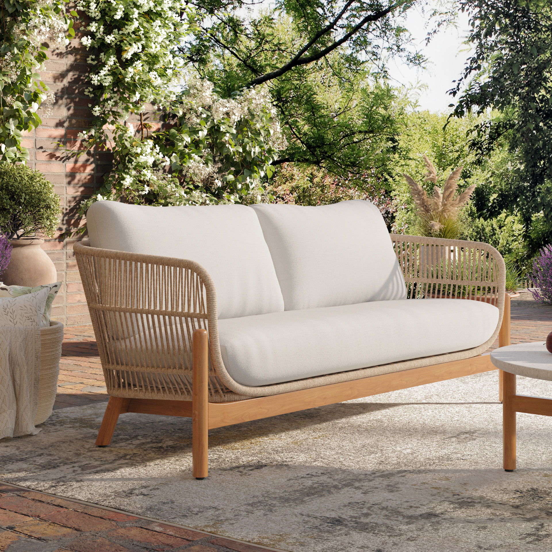 Solstice - Rope Loveseat - Linen Beige, beige
