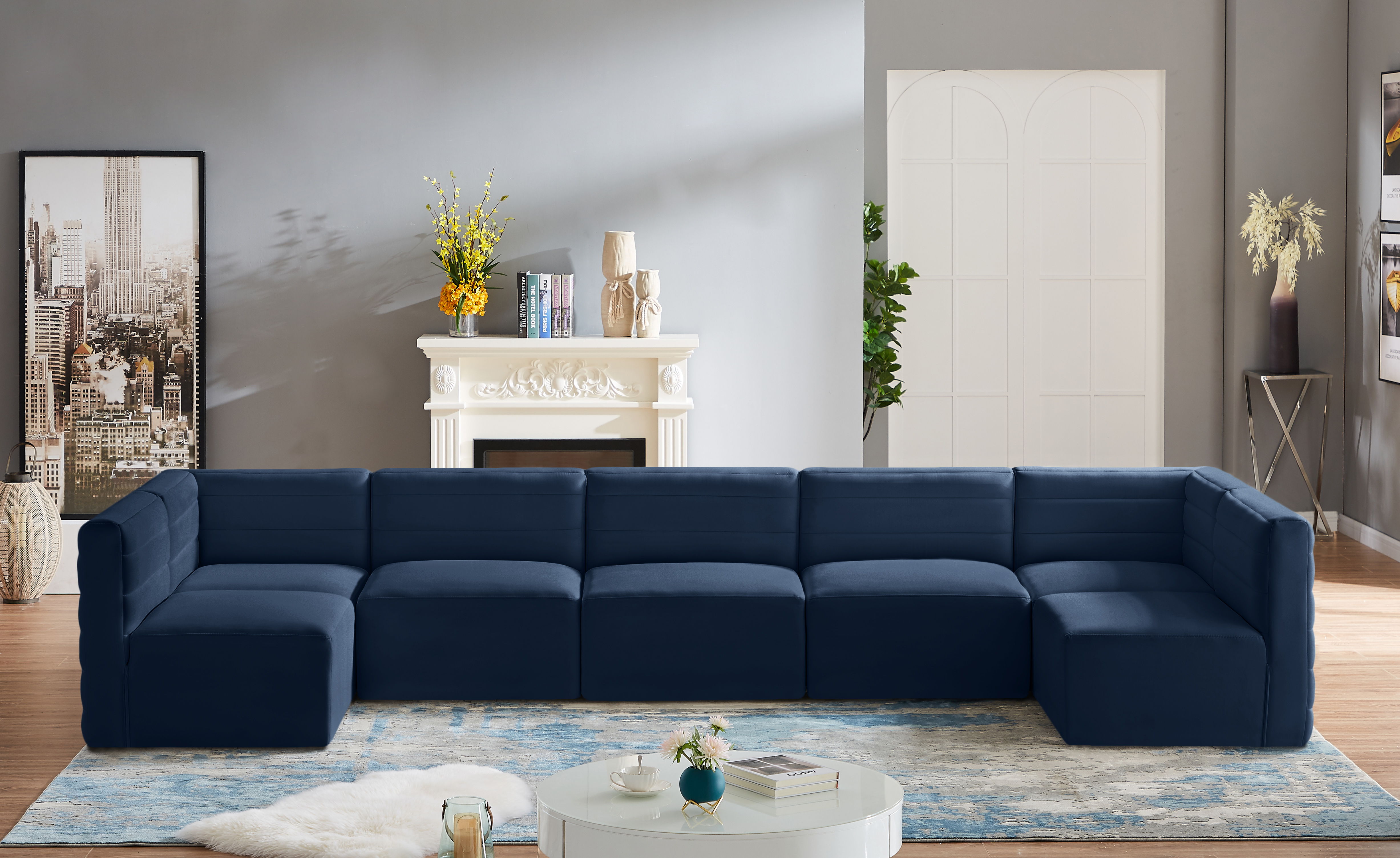 Quincy - 7 Piece Modular U-Shaped Sectional - Navy