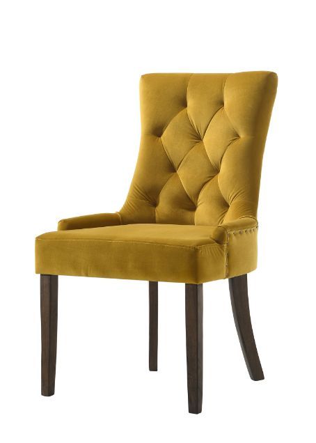 Farren - Side Chair (Set of 2) - Yellow Velvet & Espresso, light brown