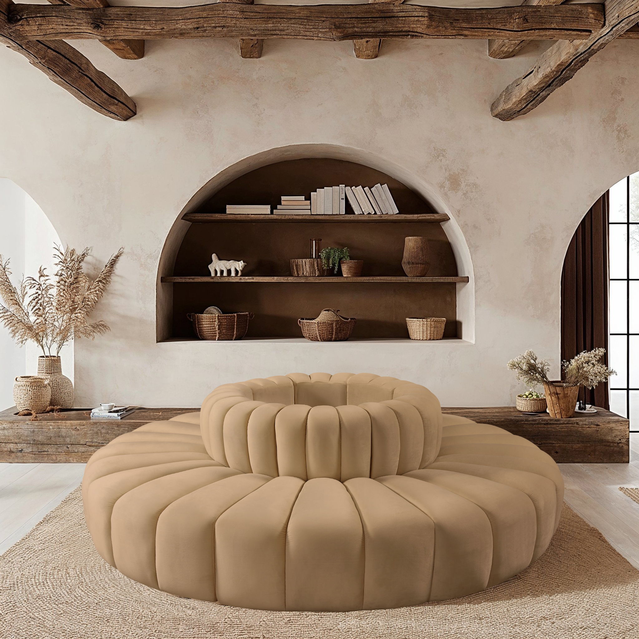 Arc - Velvet 8 Piece Round Modular Sofa - Camel