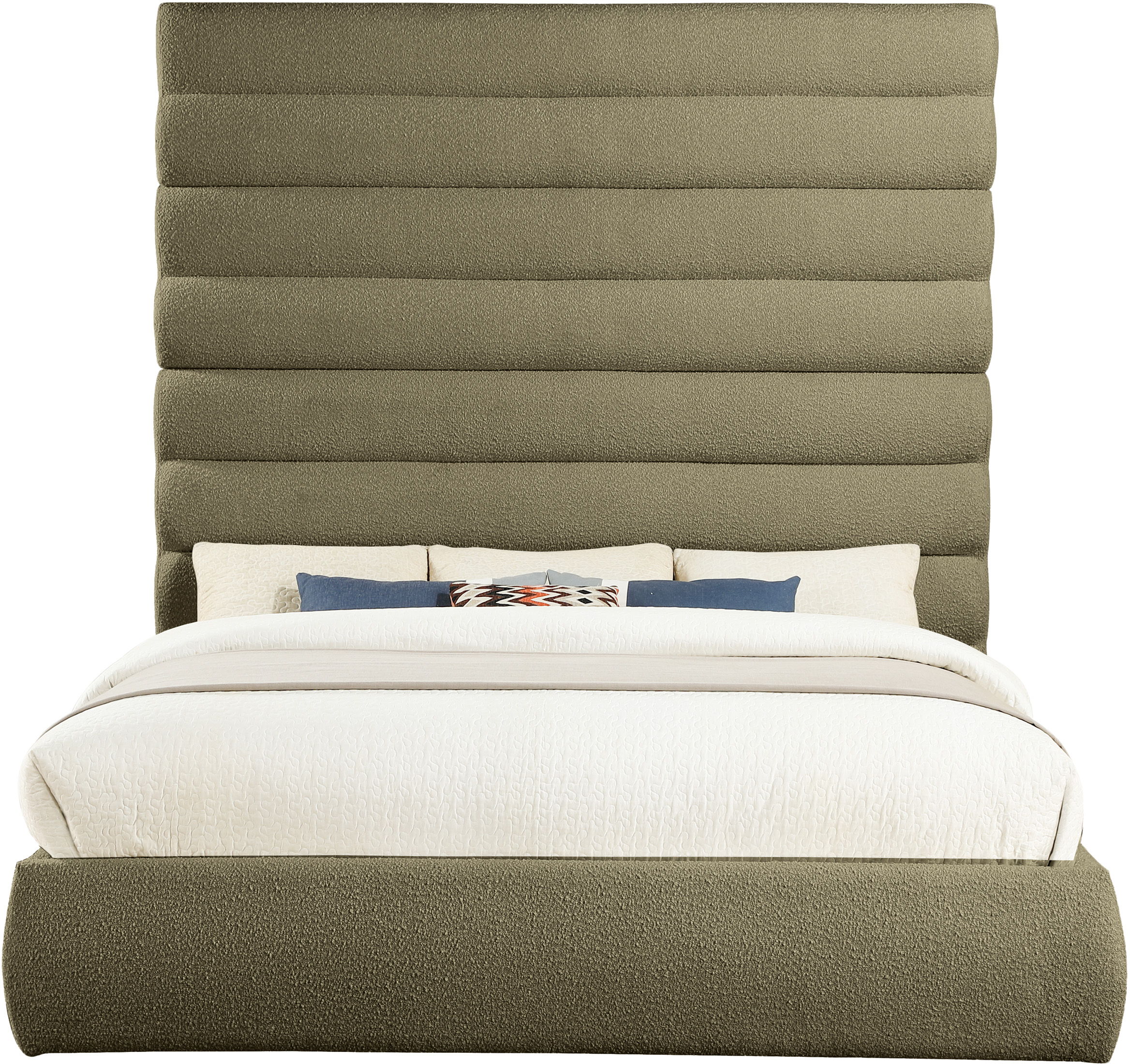 Adam - Boucle Fabric King Bed With 89" Headboard - Olive