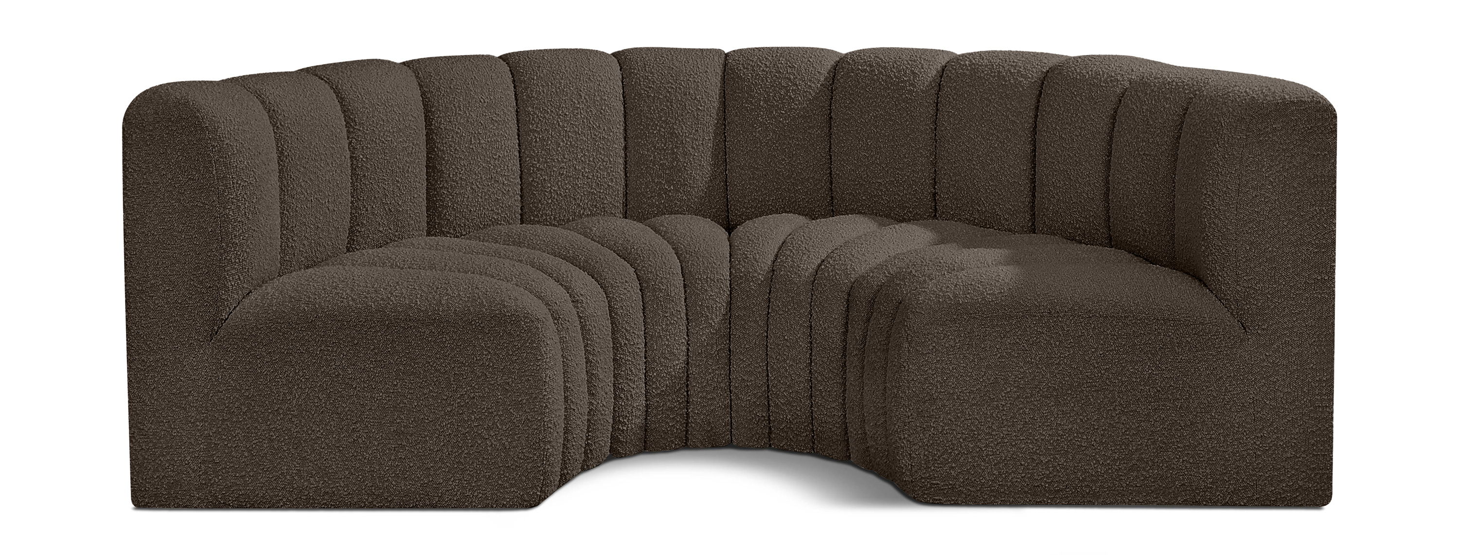 Arc - Boucle Fabric 4 Piece U-Shaped Modular Sofa - Brown